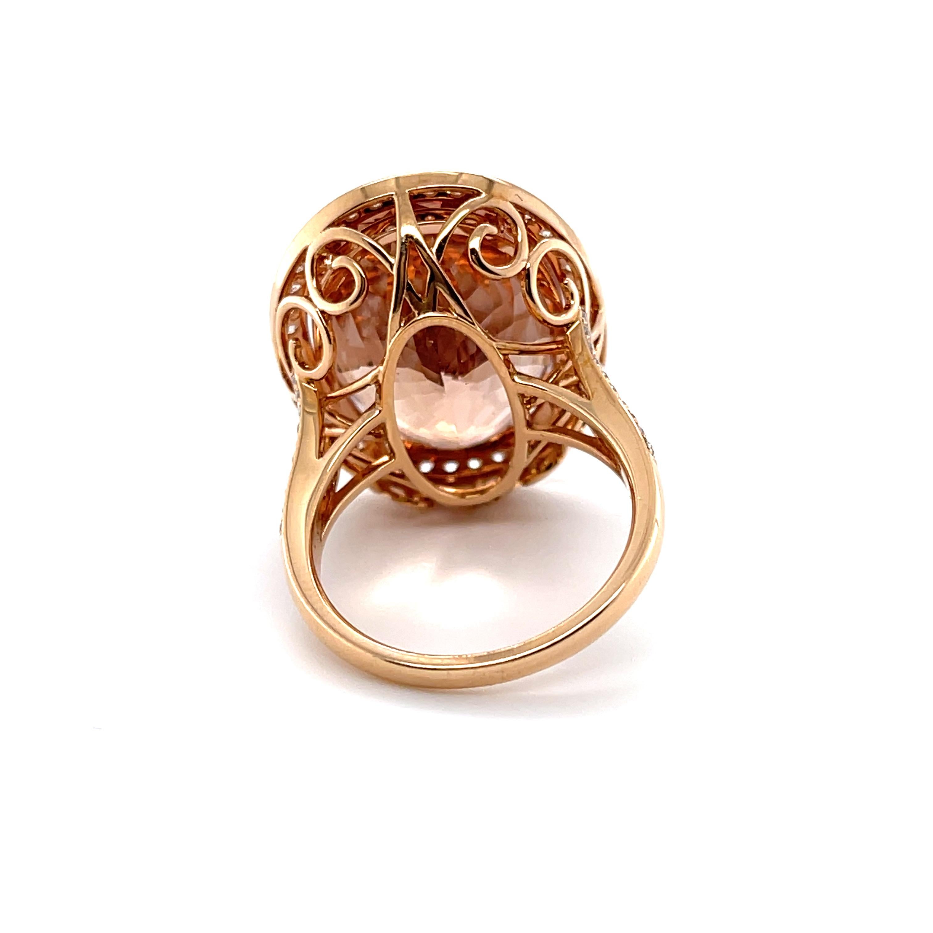 Contemporary 18CT Rose Gold Morganite and Diamond Ring For Sale