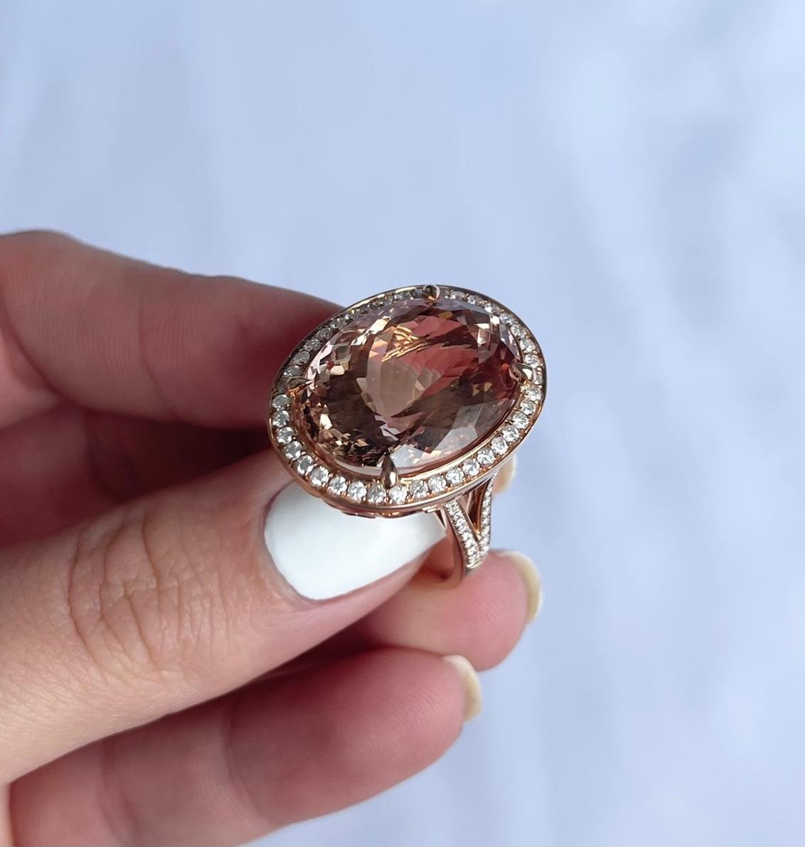Oval Cut 18CT Rose Gold Morganite and Diamond Ring For Sale