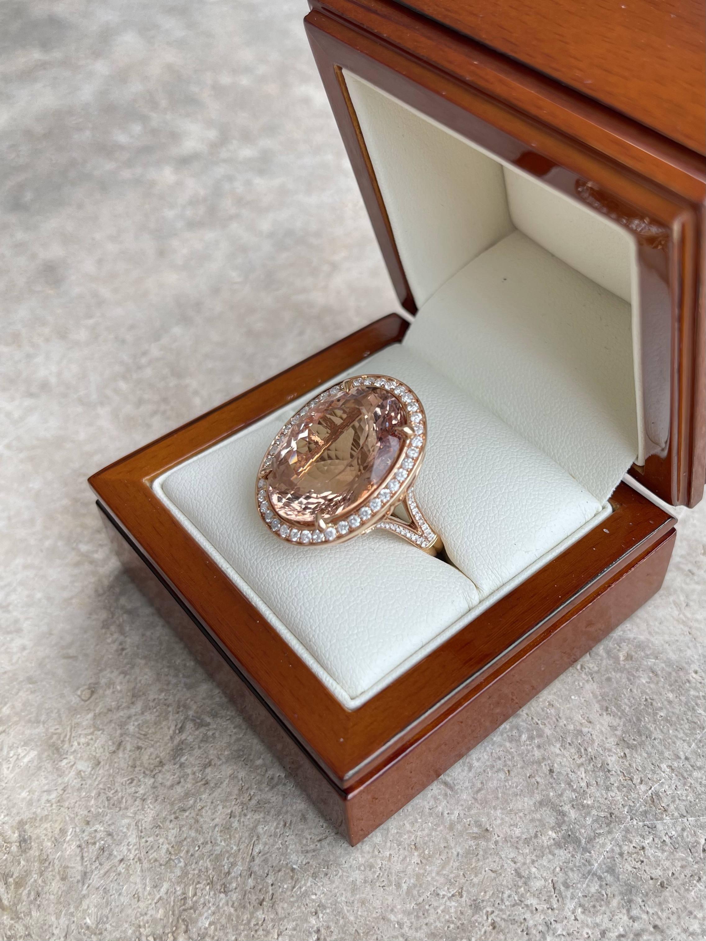 18CT Rose Gold Morganite and Diamond Ring For Sale 1