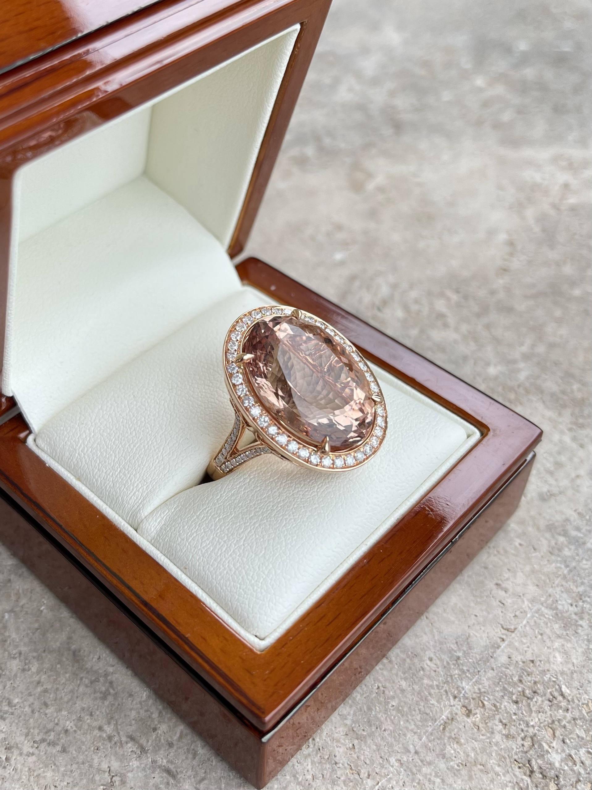 18CT Rose Gold Morganite and Diamond Ring For Sale 2
