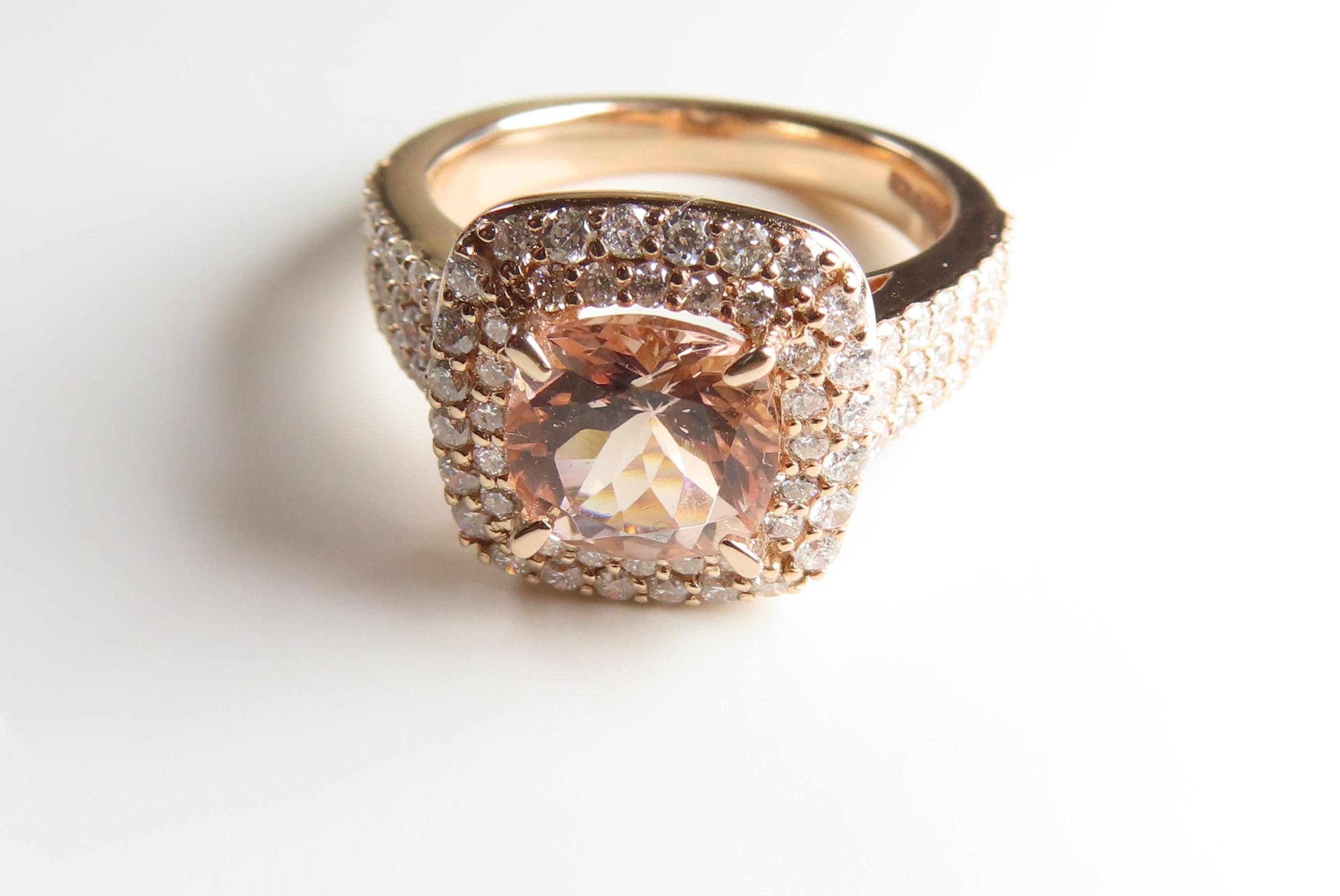 Contemporary 18ct Rose Gold Morganite Diamond Ring For Sale