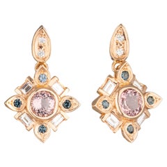 18ct Rose Gold Morganite, Grey Spinel and Diamond Drop Earrings, TDW 0.61ct
