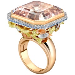 18ct Rose Gold Morganite, Sapphire and Diamond Hummingbird Cocktail Ring