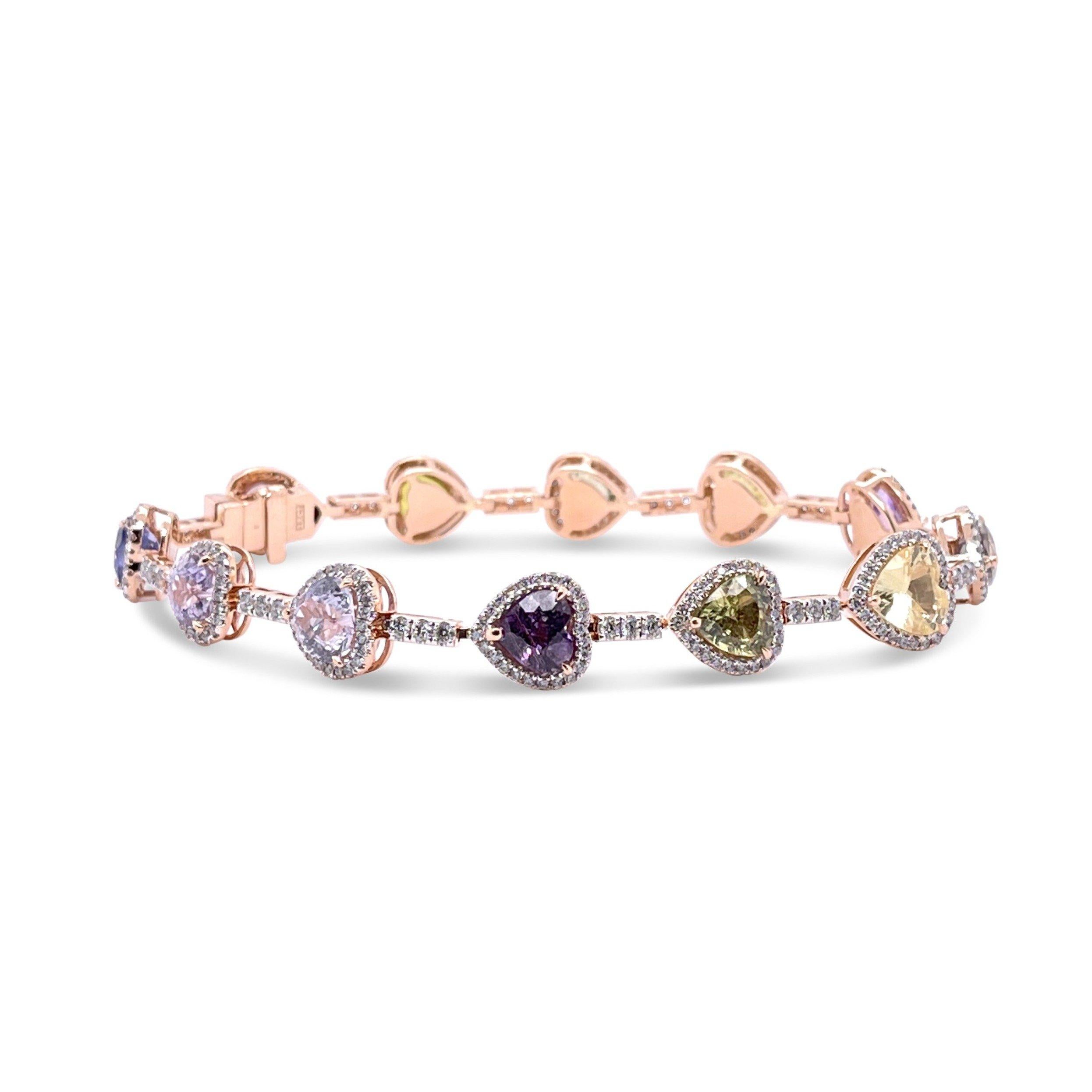 18ct Rose Gold Multi Coloured Sapphire and Diamond Bracelet For Sale 1