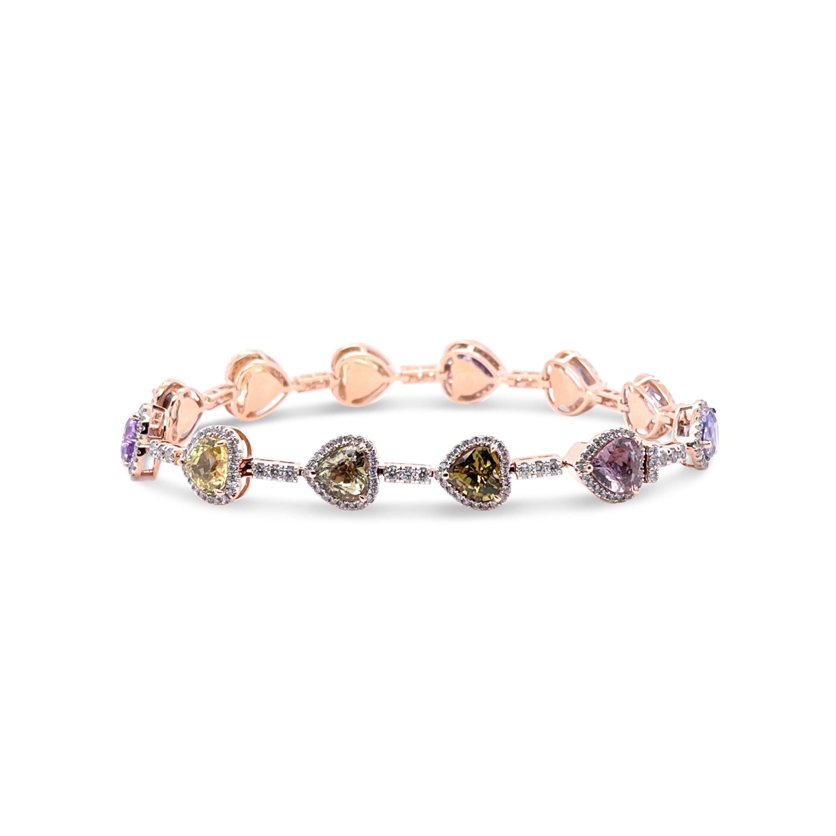 18ct Rose Gold Multi Coloured Sapphire and Diamond Bracelet For Sale 2