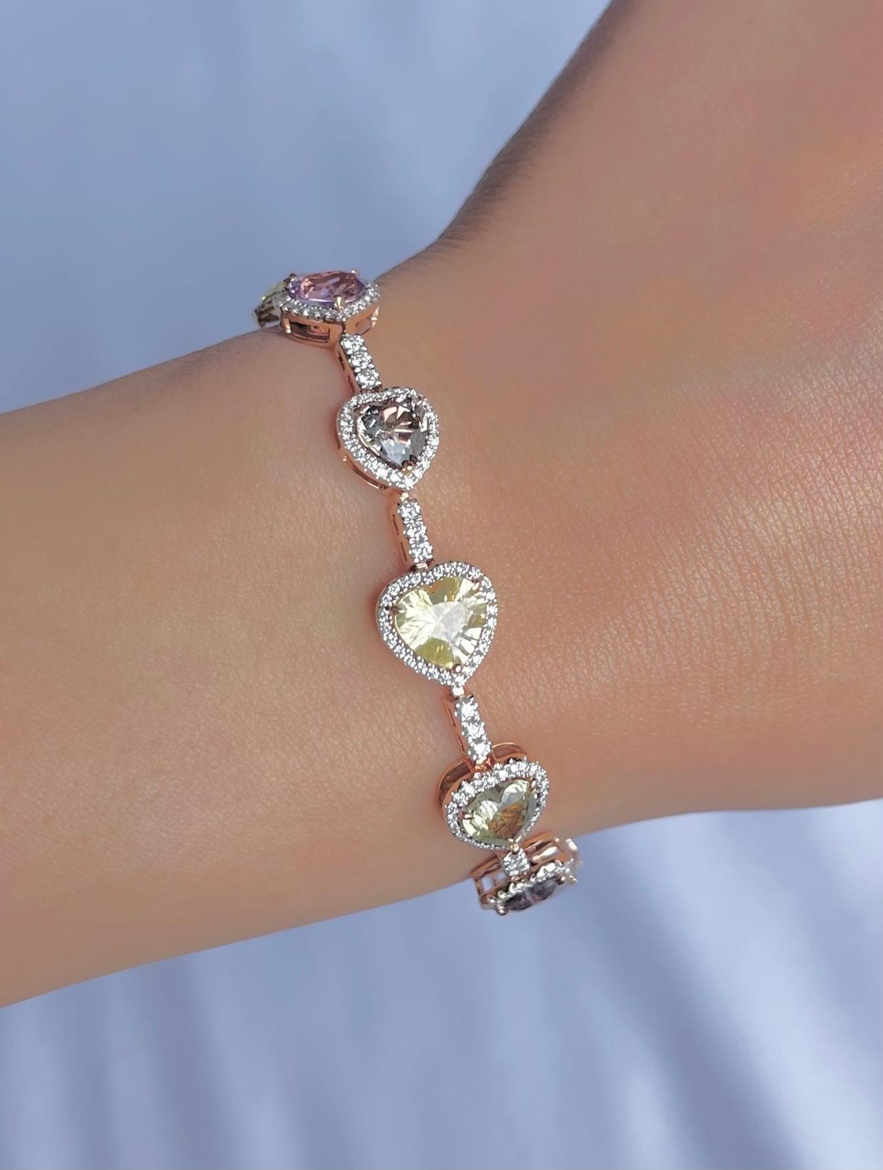 Contemporary 18ct Rose Gold Multi Coloured Sapphire and Diamond Bracelet For Sale