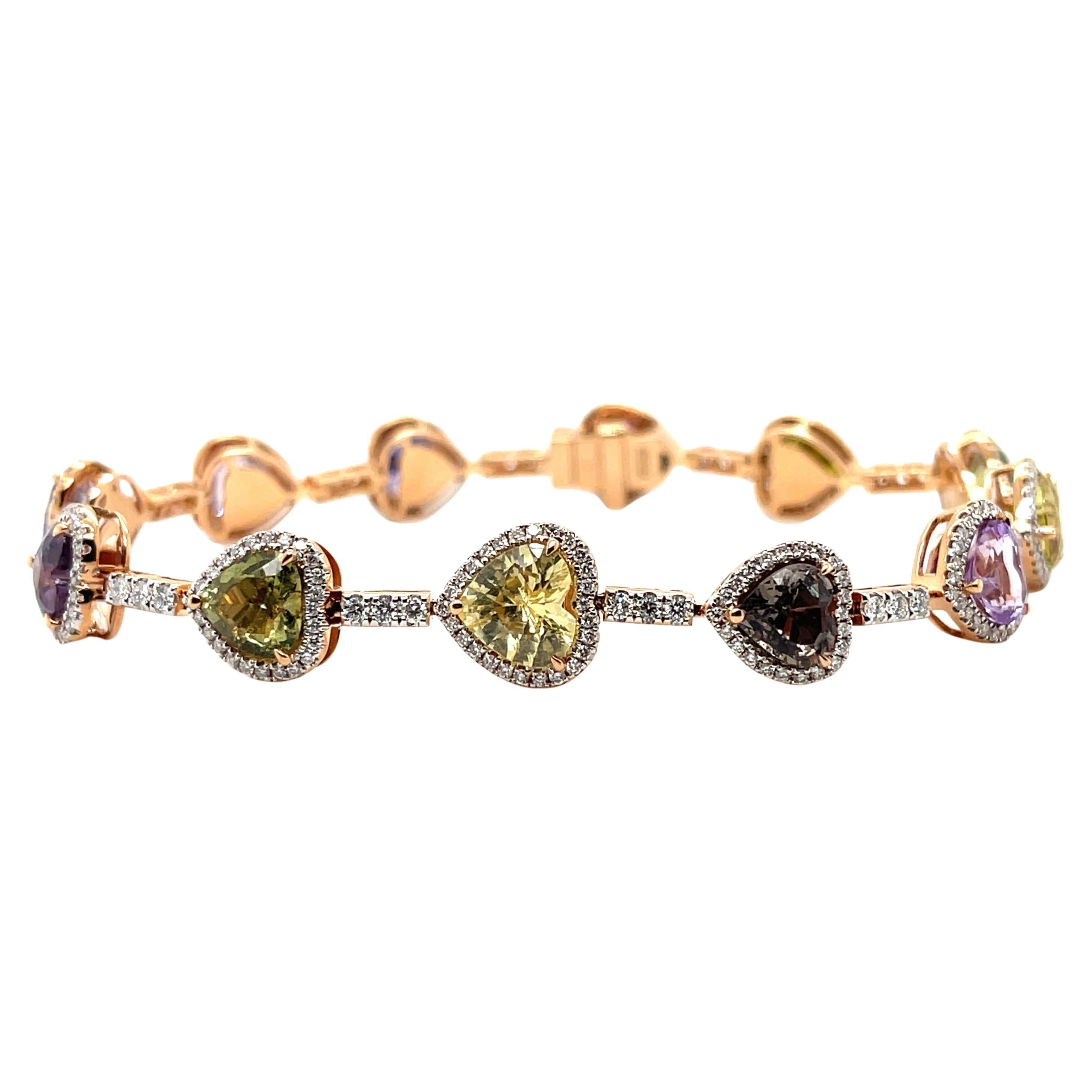 18ct Rose Gold Multi Coloured Sapphire and Diamond Bracelet For Sale