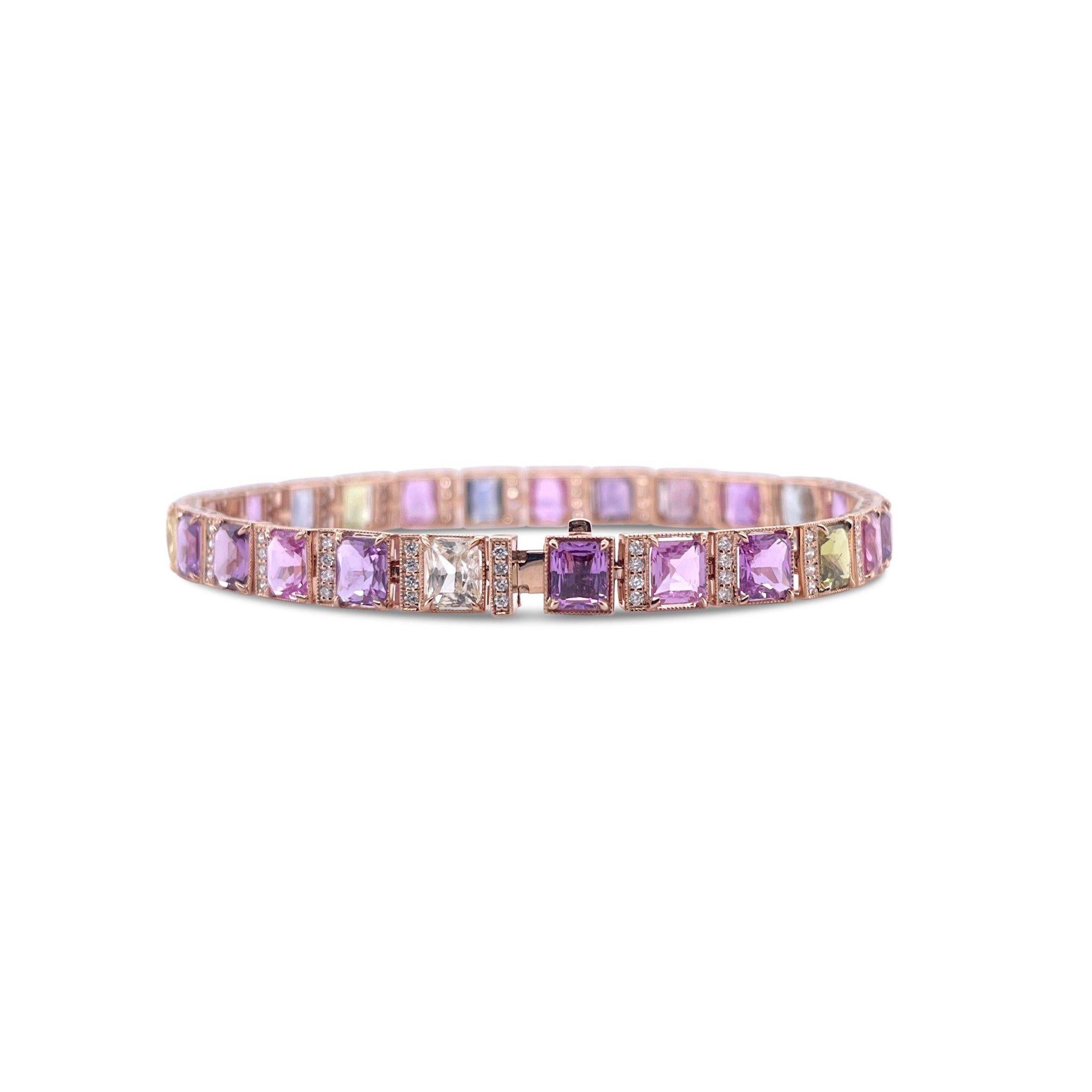 18CT Rose Gold Fancy Sapphire and Diamond Bracelet For Sale 4