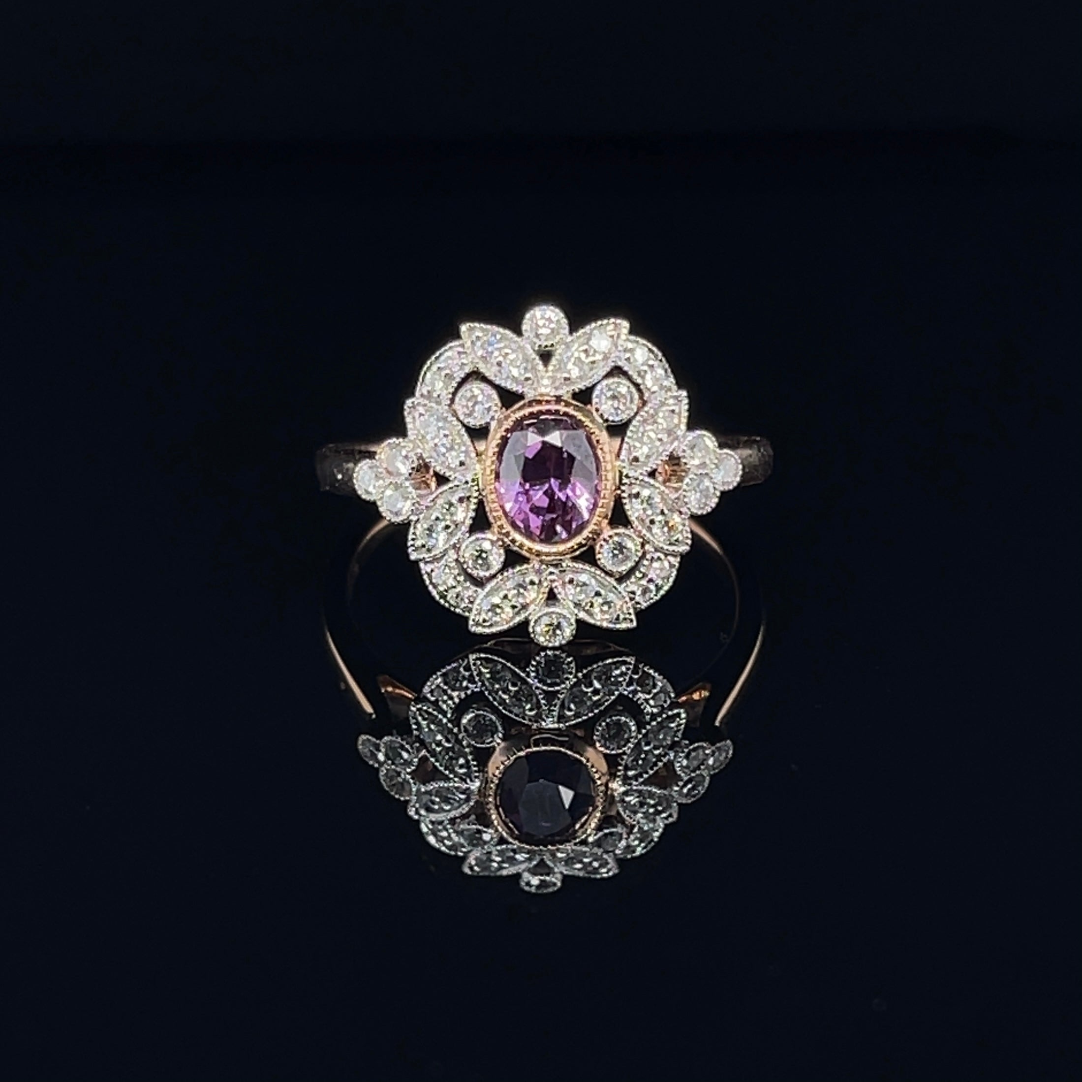 For Sale:  18ct Rose Gold 'No Heat' Pink Sapphire and Diamond Ring 8