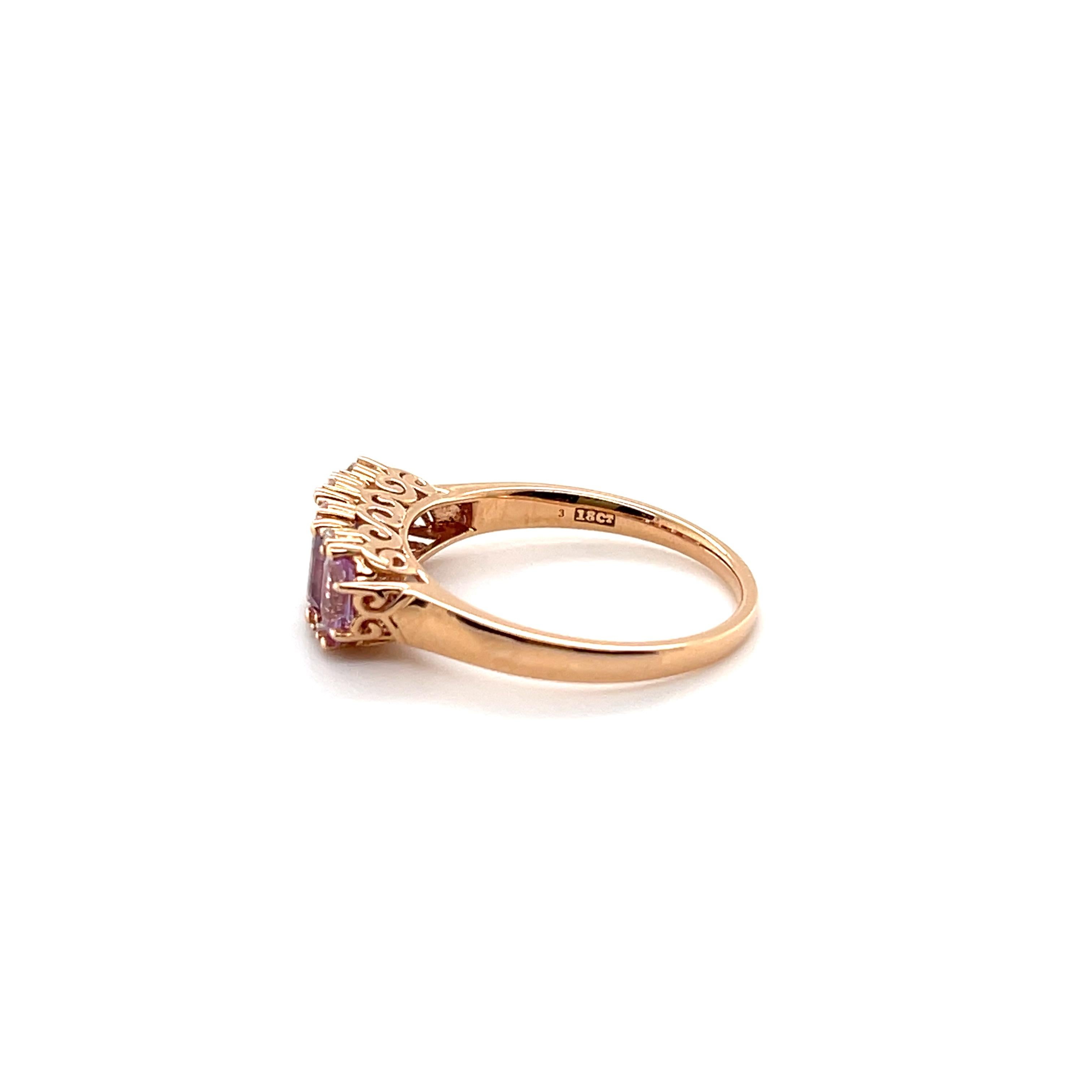 For Sale:  18ct Rose Gold 'No Heat' Purple Coloured Sapphire Ring 3