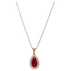 Collier et pendentif en or rose 18 carats avec rubis « non chauffé » et diamants