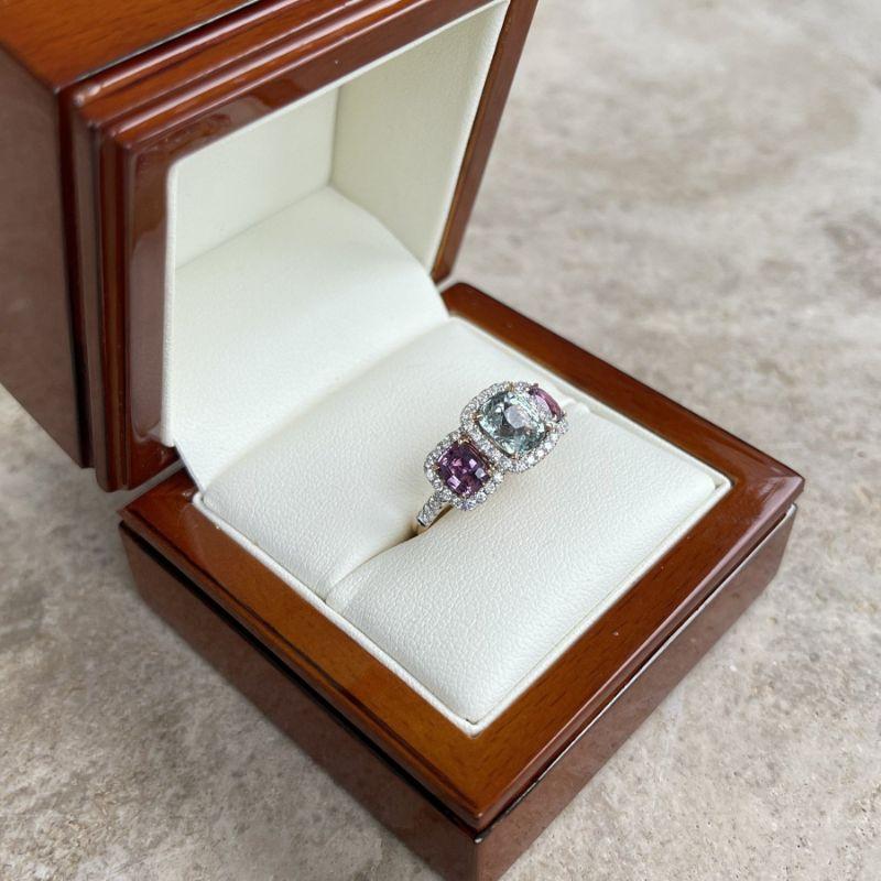 For Sale:  18ct Rose Gold 'No Heat' Trilogy Coloured Sapphire Ring 9