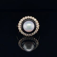 18ct Rose Gold Pearl and Diamond Onyx Ring