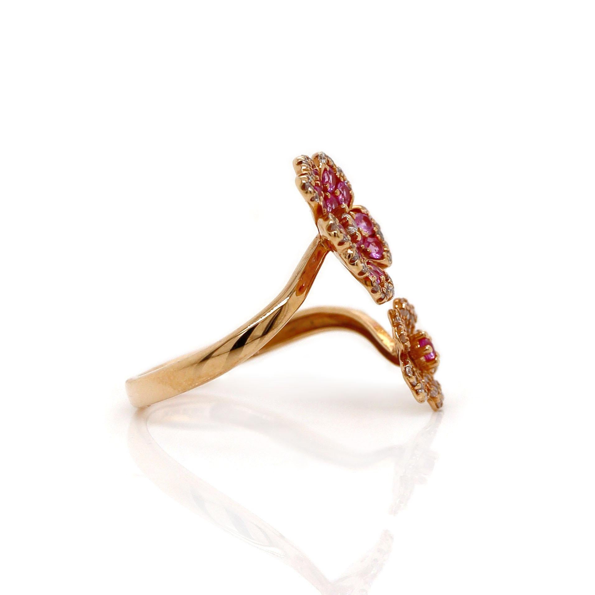 Anello Fiore in oro rosa 18ct con zaffiro rosa e diamante In condizioni Nuovo in vendita a Sydney, NSW