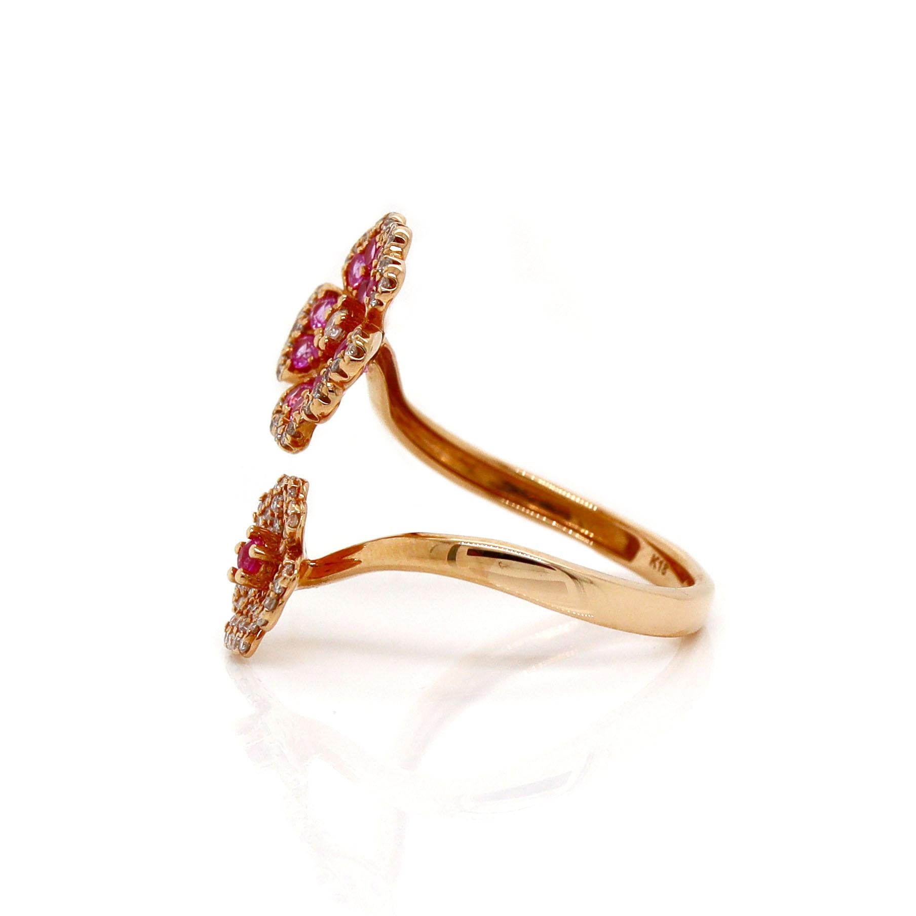 da uomo o donna Anello Fiore in oro rosa 18ct con zaffiro rosa e diamante in vendita