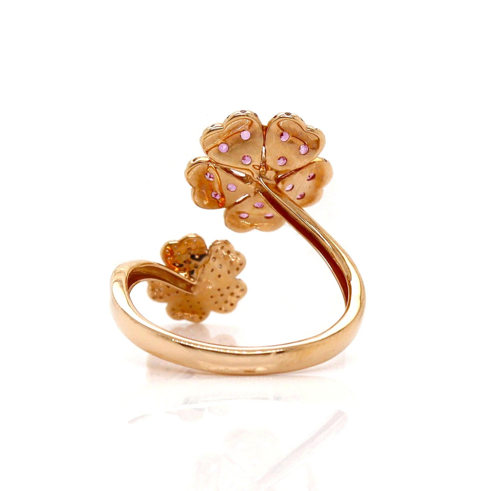 Anello Fiore in oro rosa 18ct con zaffiro rosa e diamante in vendita 1
