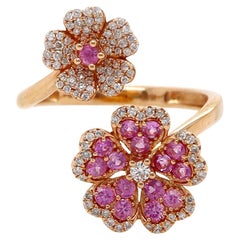 Anillo Flor Zafiro Rosa y Diamante Oro Rosa 18ct