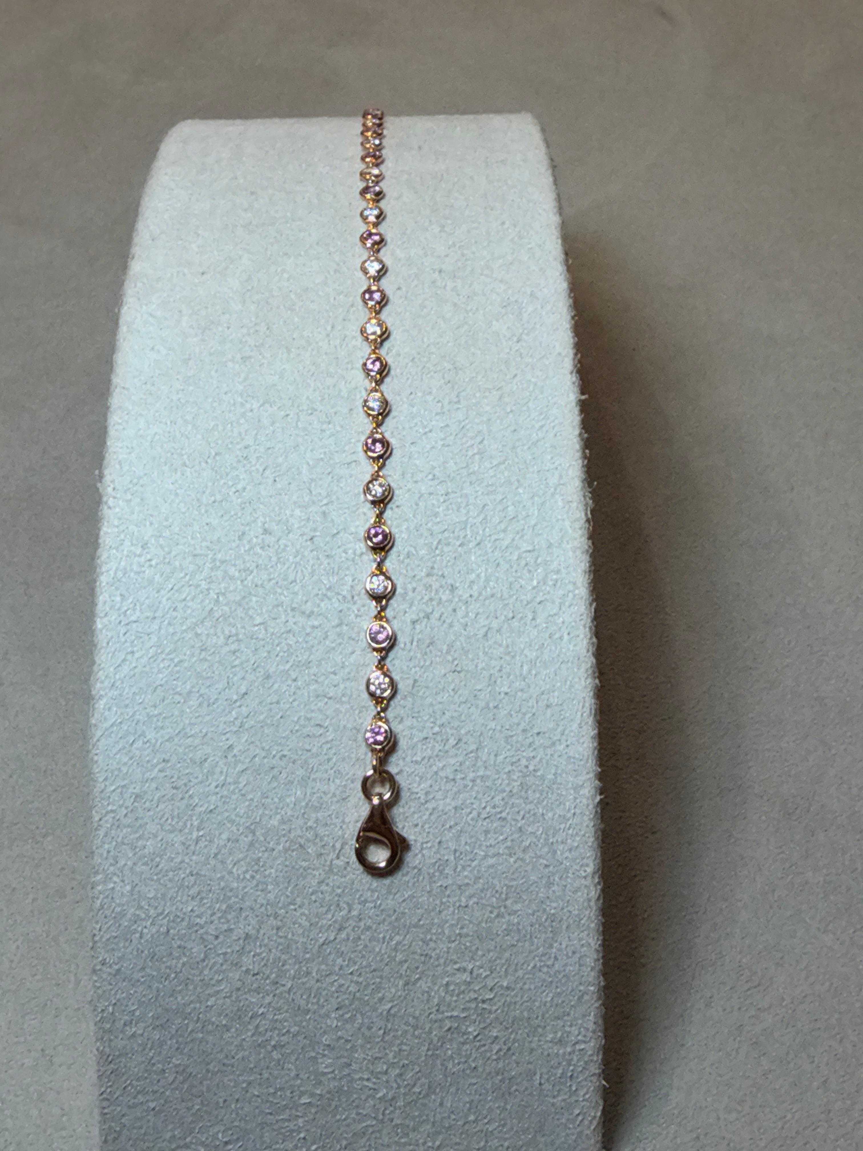 Femenino o masculino Pulsera de Oro Rosa 18ct Zafiro Rosa y Diamante Blanco Natural en venta