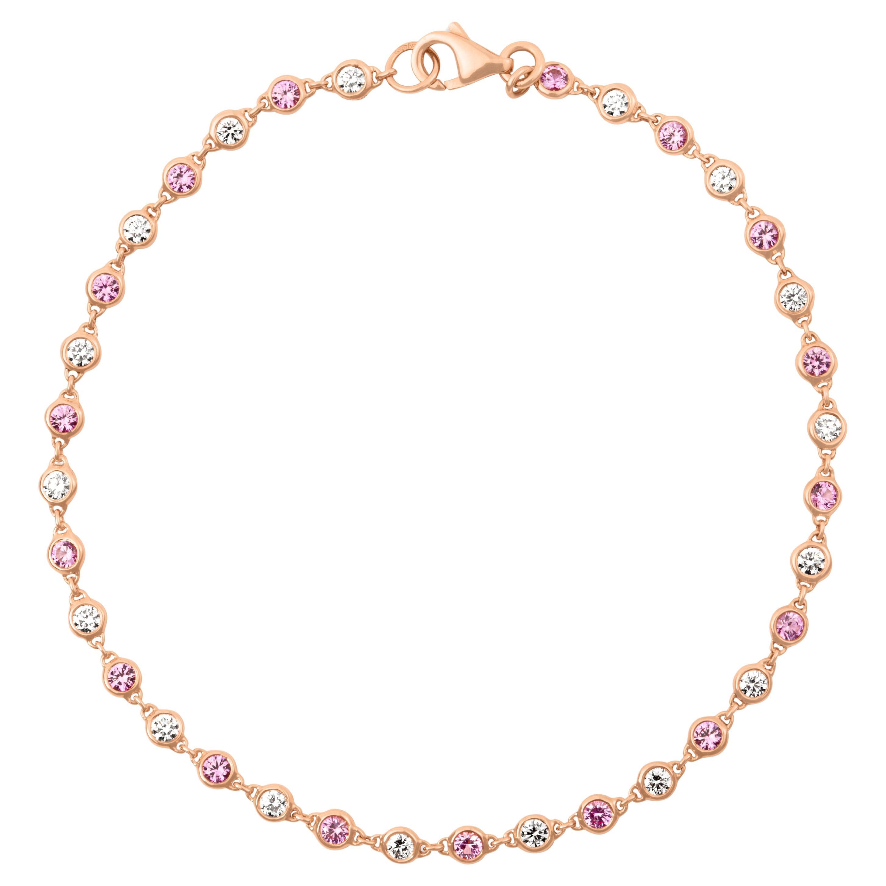 Pulsera de Oro Rosa 18ct Zafiro Rosa y Diamante Blanco Natural