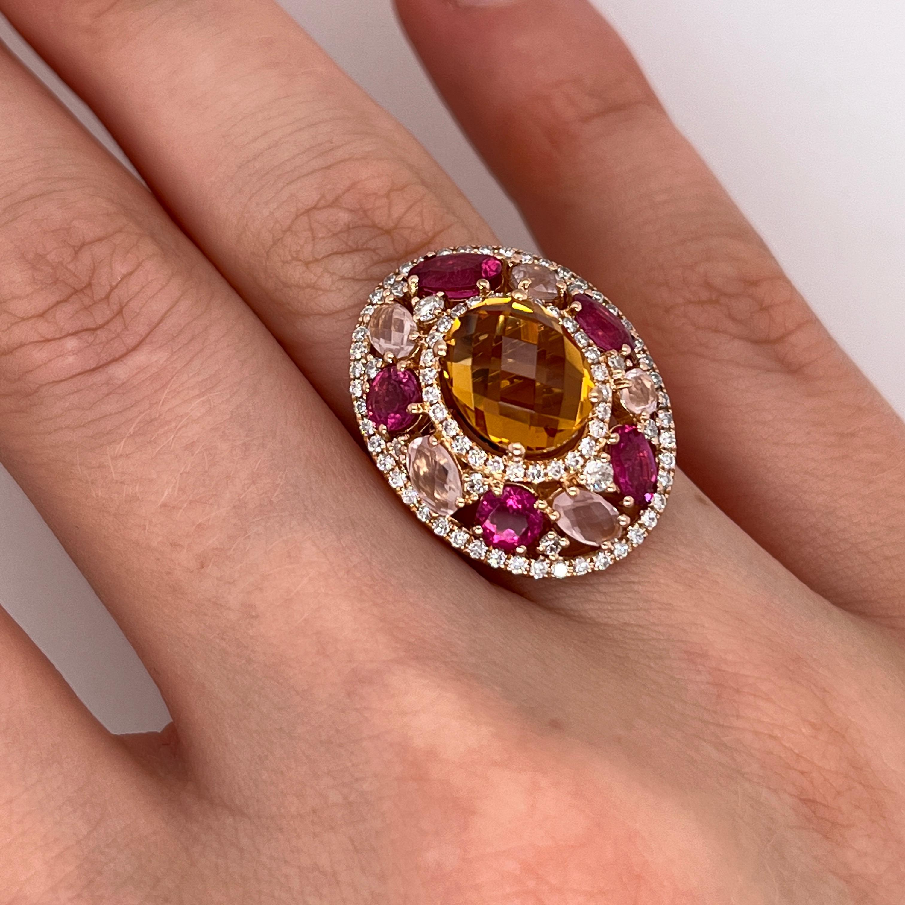 Taglio ovale Anello in oro rosa 18ct con Citrino, Zaffiro rosa, Quarzo rosa e Diamond in vendita
