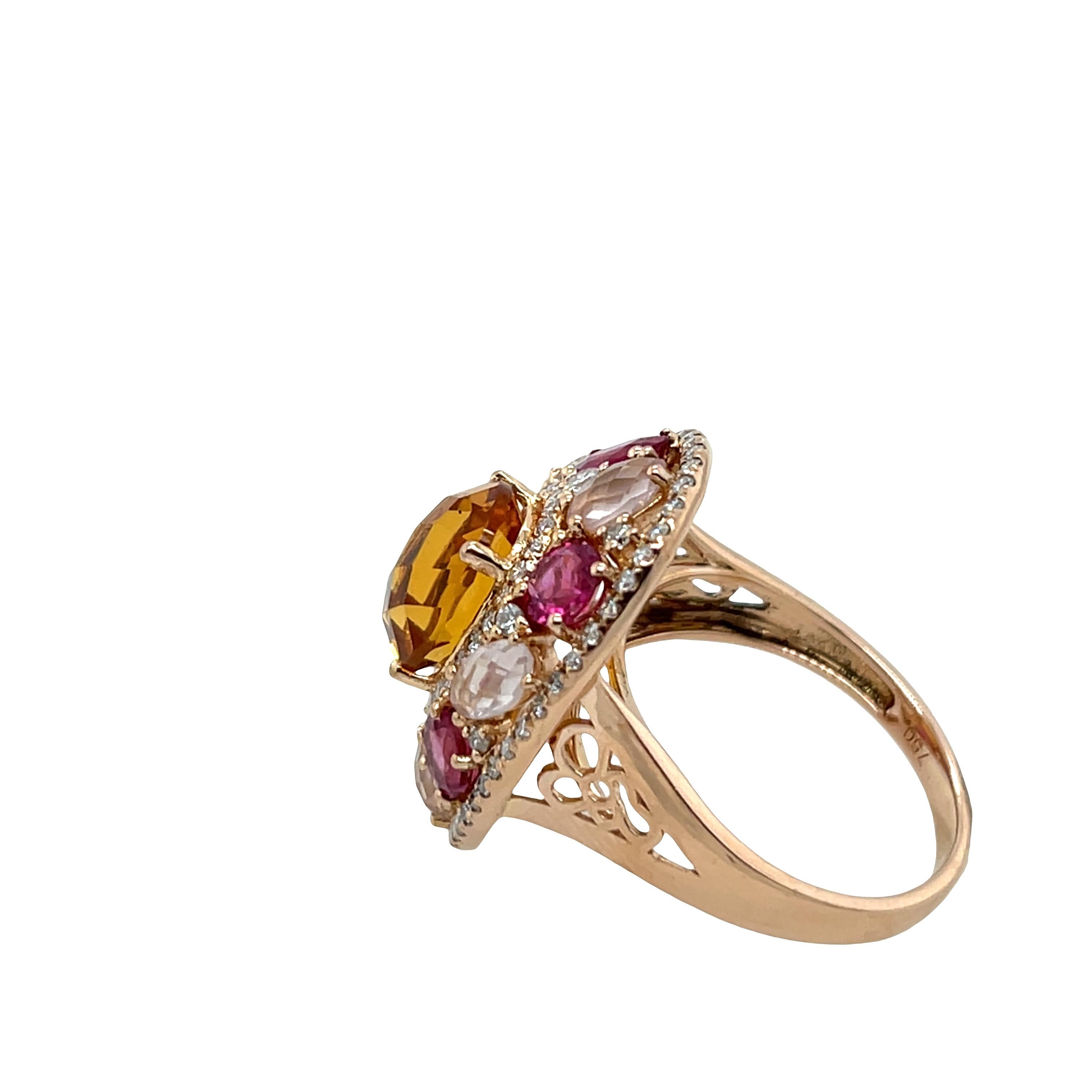 Anello in oro rosa 18ct con Citrino, Zaffiro rosa, Quarzo rosa e Diamond In condizioni ottime in vendita a London, GB