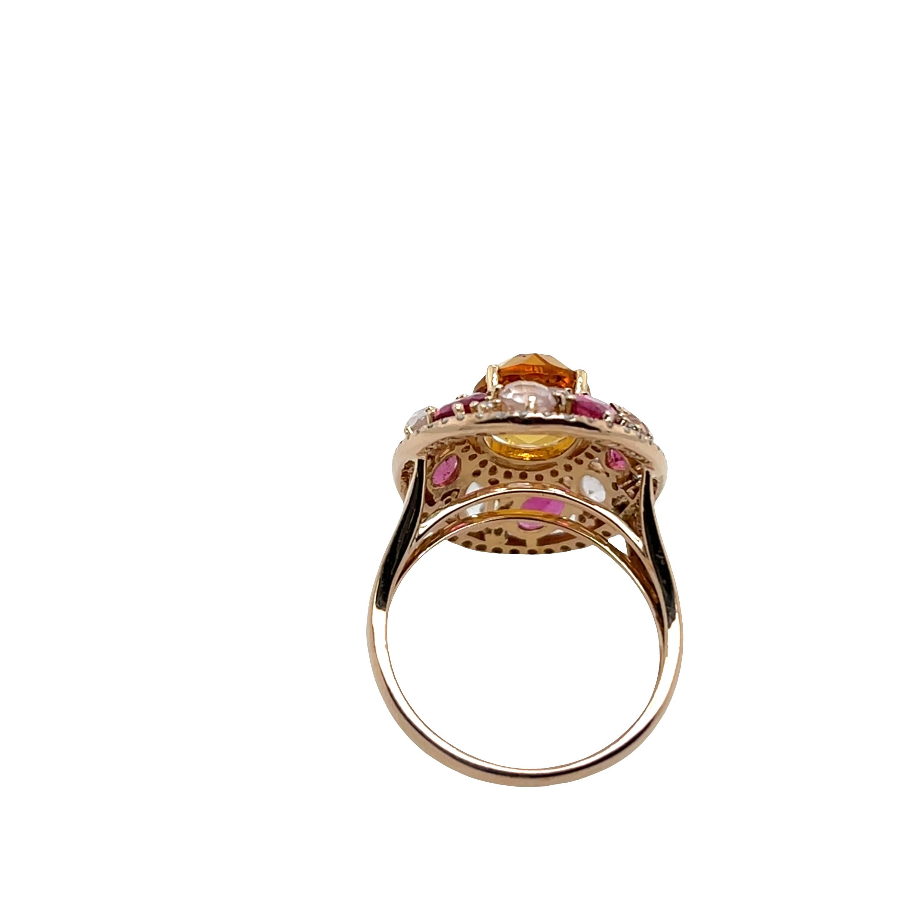 Donna Anello in oro rosa 18ct con Citrino, Zaffiro rosa, Quarzo rosa e Diamond in vendita