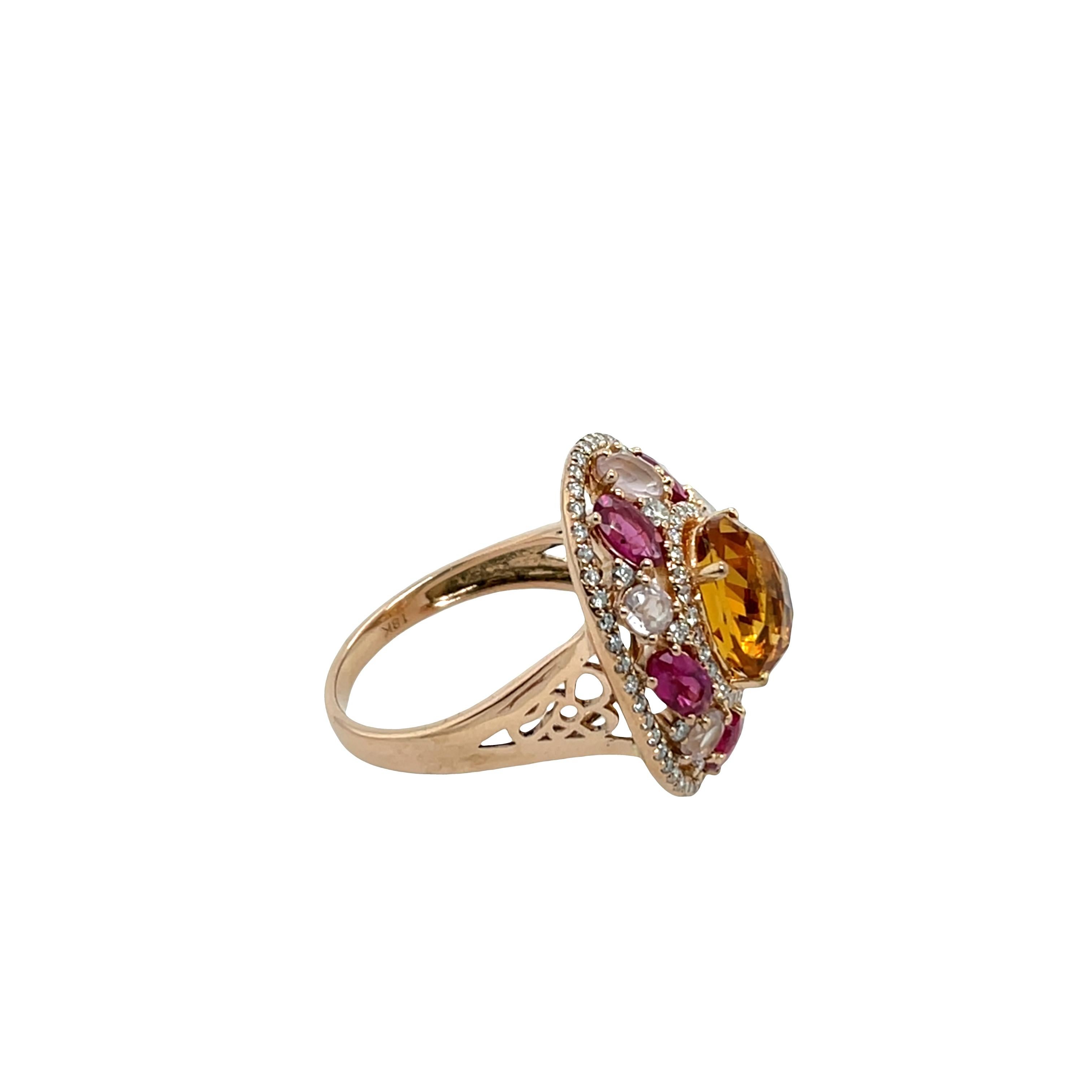 Anello in oro rosa 18ct con Citrino, Zaffiro rosa, Quarzo rosa e Diamond in vendita 1