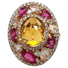 18ct Rose Gold Ring Set With Citrine, Pink Sapphire, Pink Quartz and Diamonds