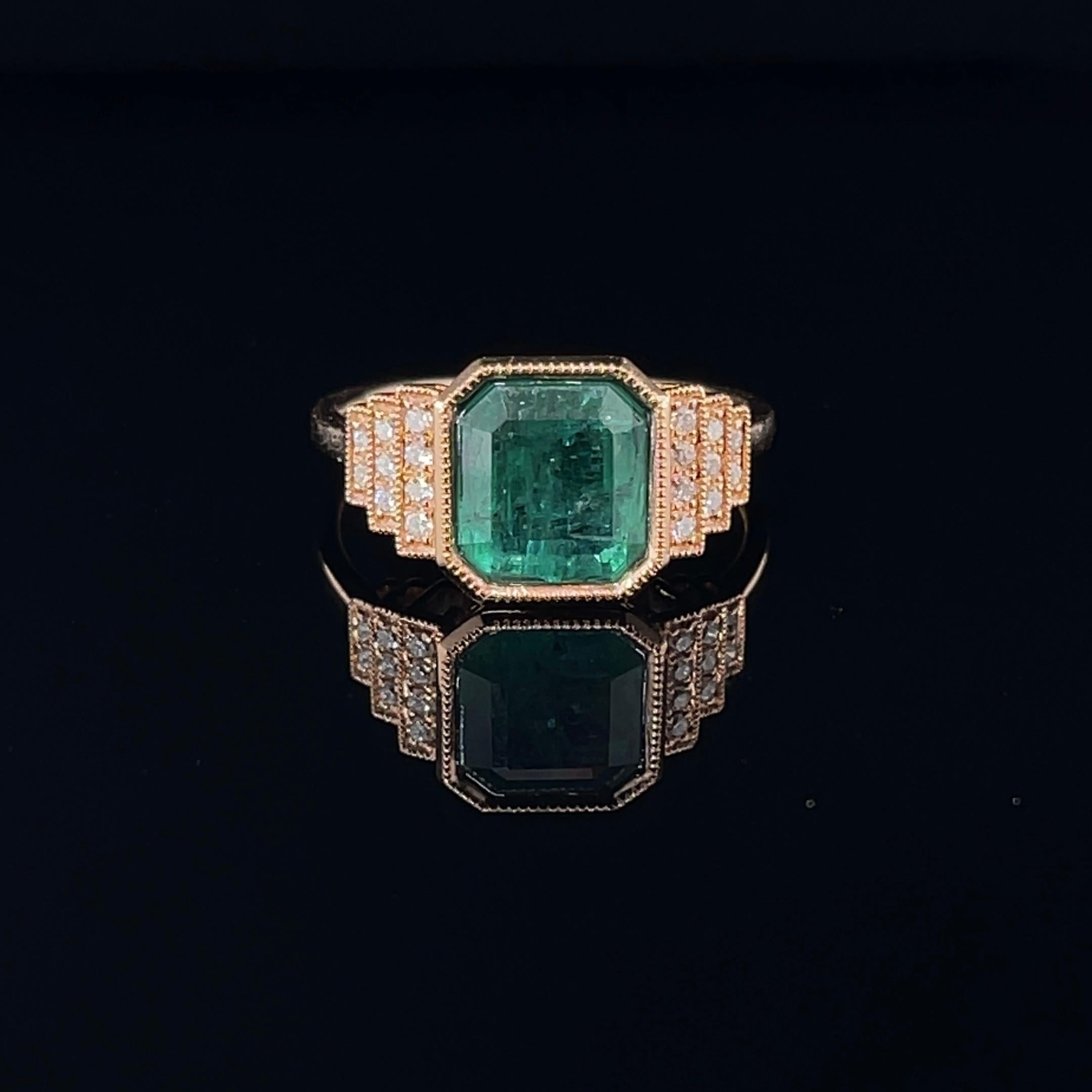 For Sale:  18ct Rose Gold Ring with 2.51ct Emerald and Diamond 7