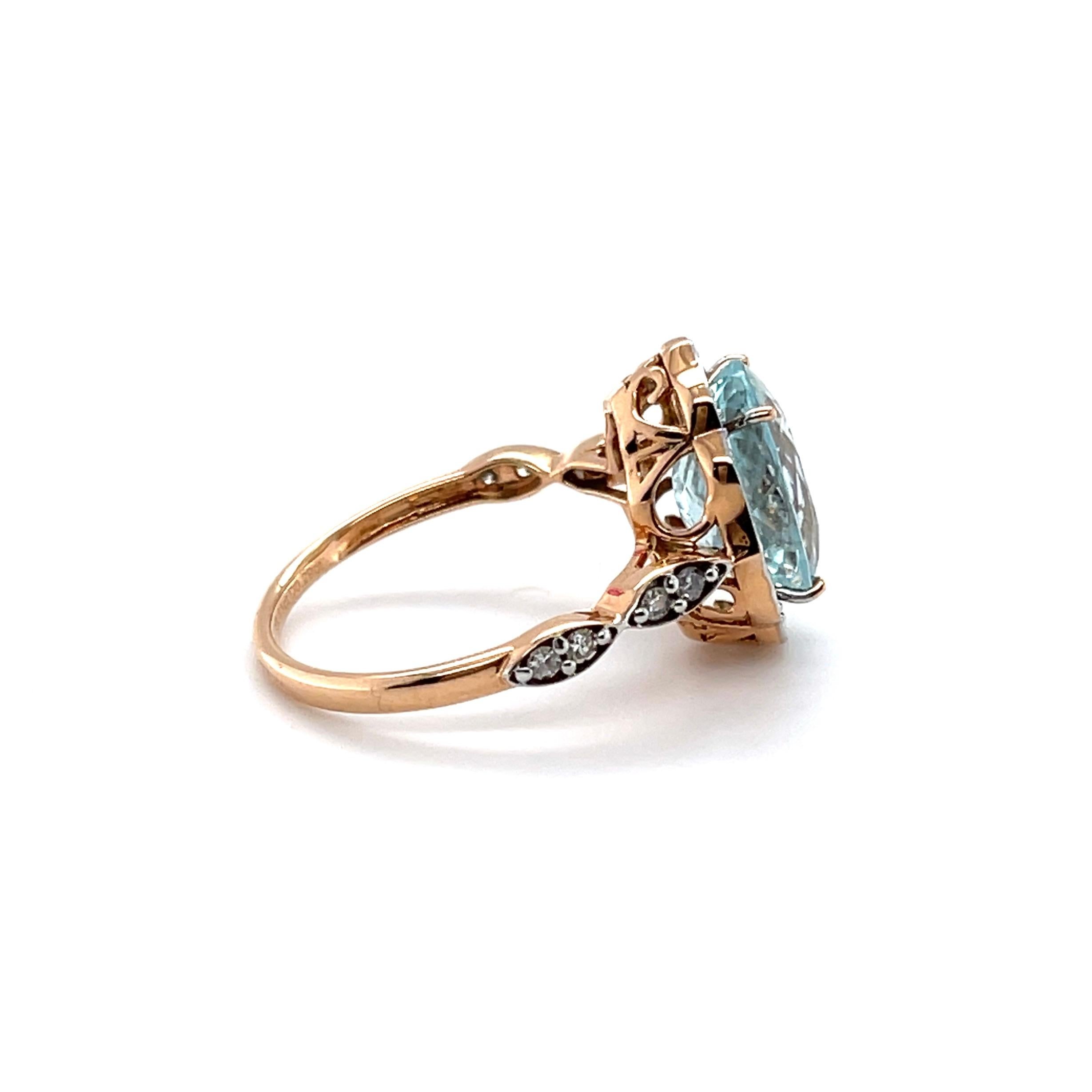 For Sale:  18ct Rose Gold Ring with 3.11ct Aquamarine and Diamond 2