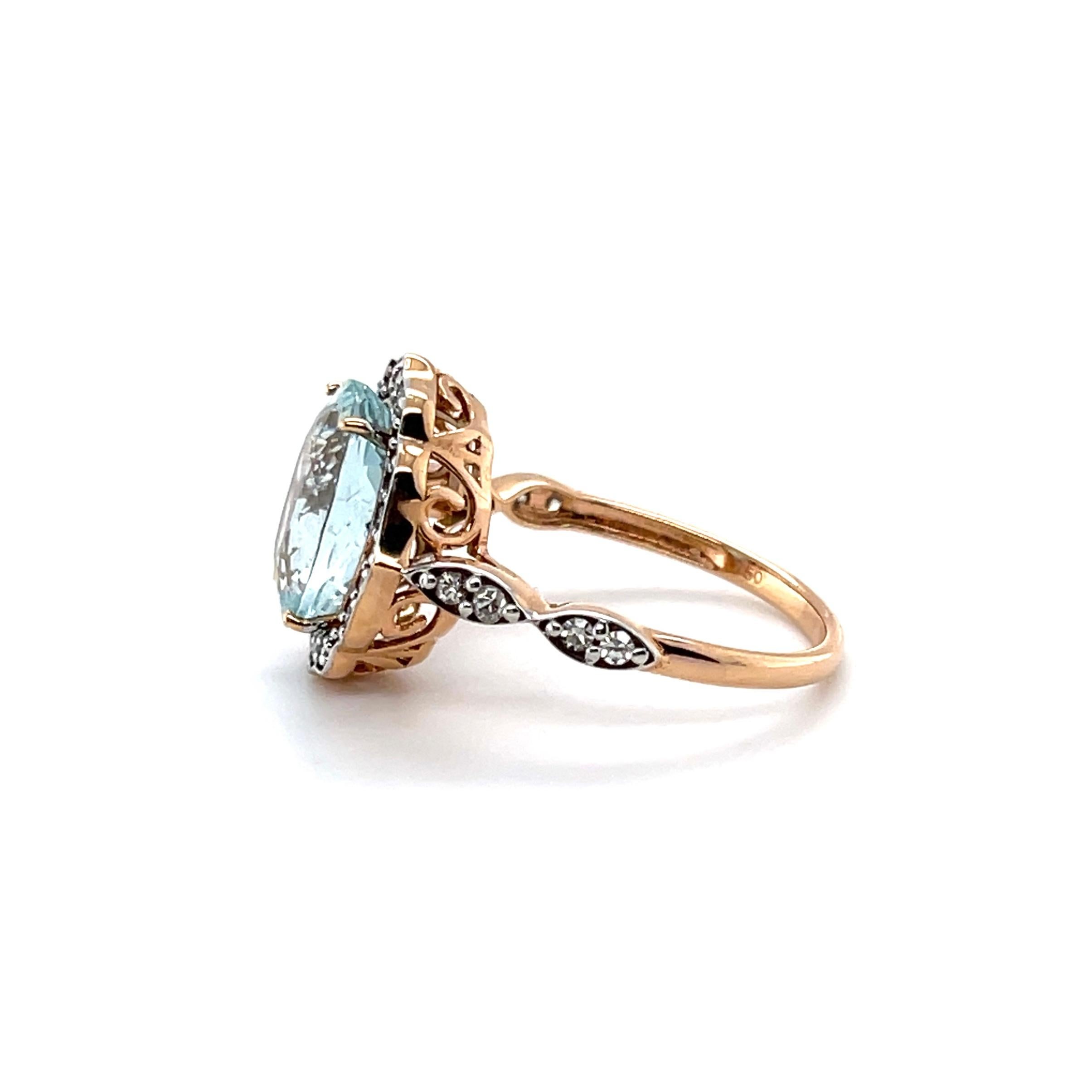 For Sale:  18ct Rose Gold Ring with 3.11ct Aquamarine and Diamond 3