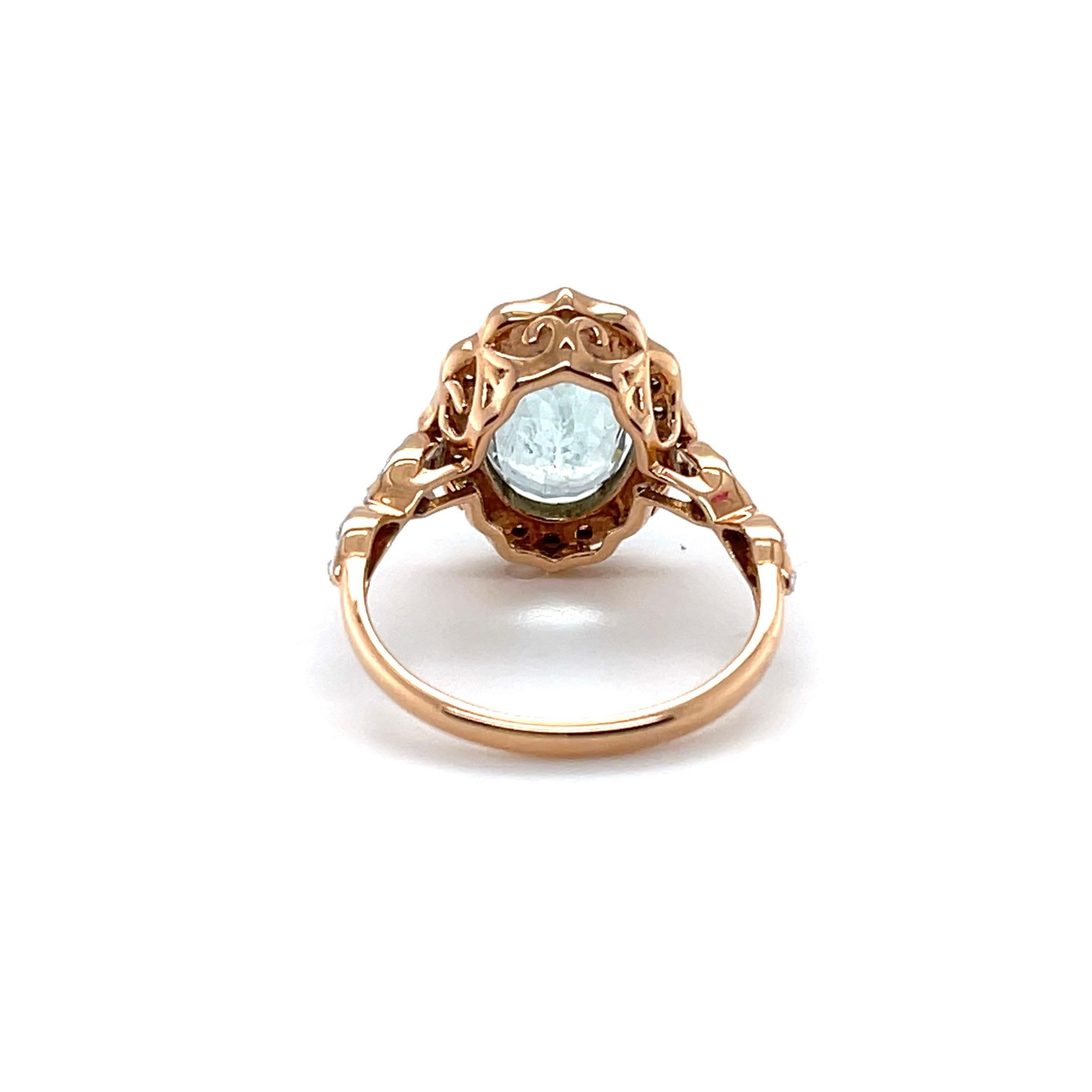 For Sale:  18ct Rose Gold Ring with 3.11ct Aquamarine and Diamond 4