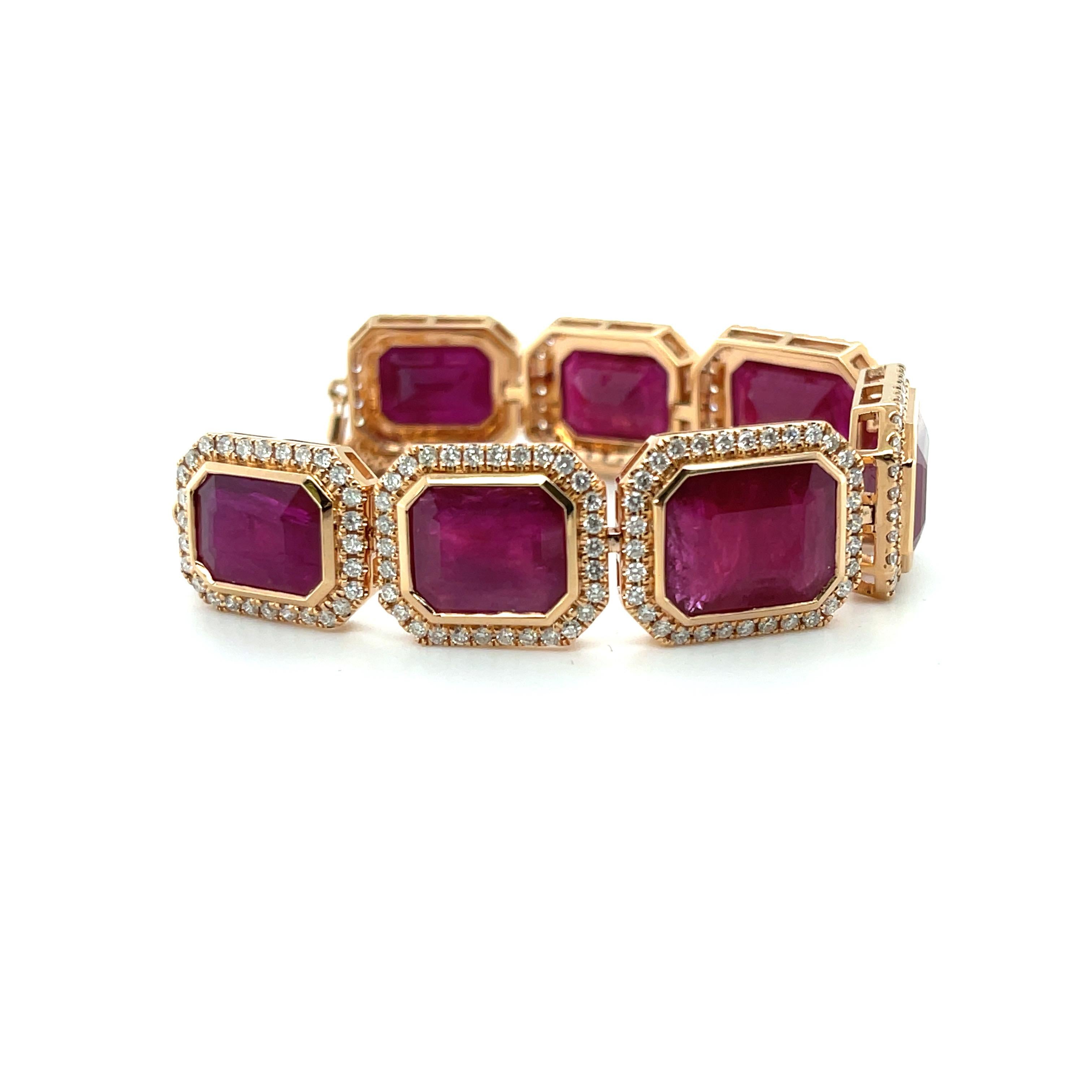 Contemporary 18ct Rose Gold Ruby and Diamond Expandable Bracelet For Sale