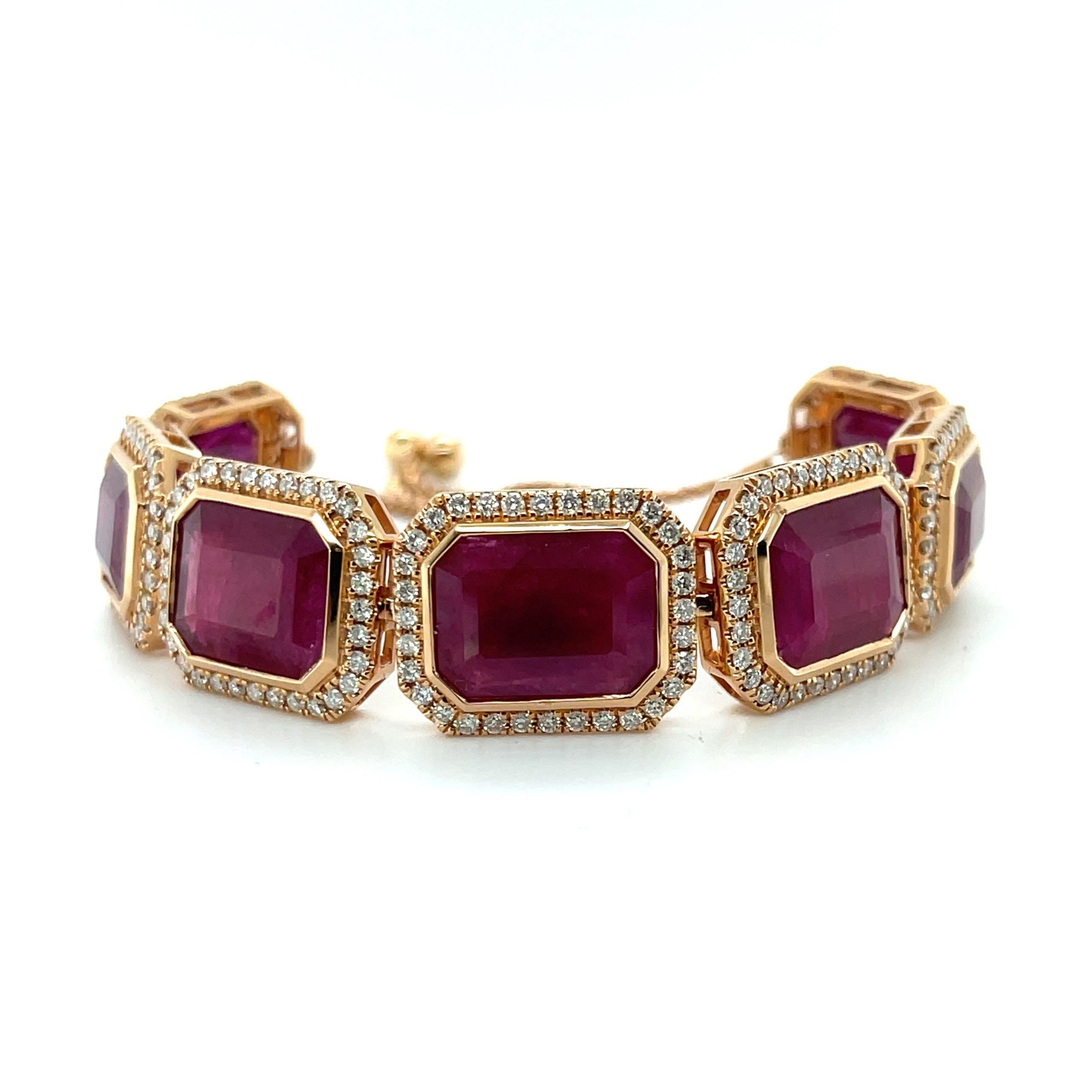18ct Rose Gold Ruby and Diamond Expandable Bracelet In New Condition For Sale In Sydney, NSW