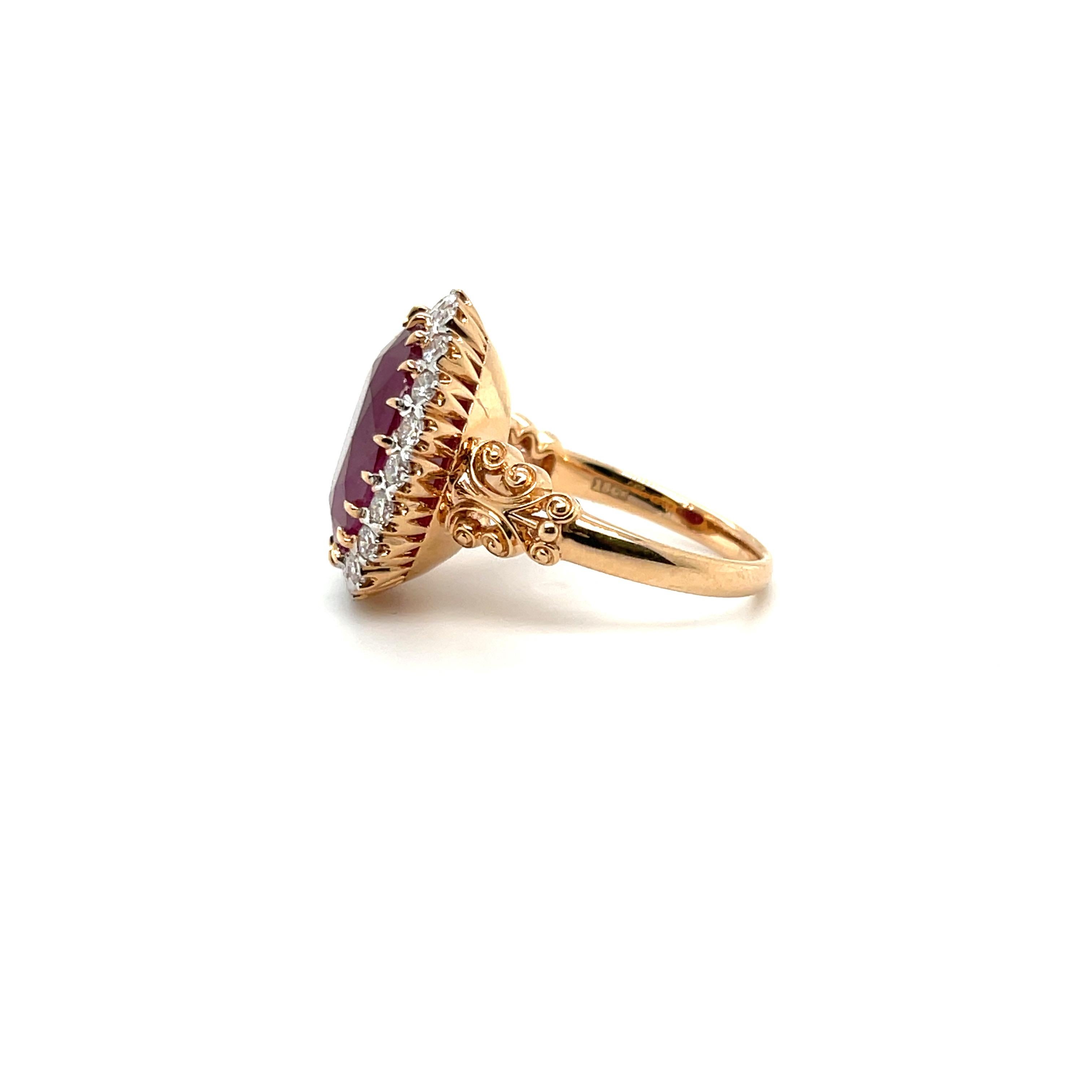 Contemporary 18ct Rose Gold, Ruby and Diamond Ring For Sale