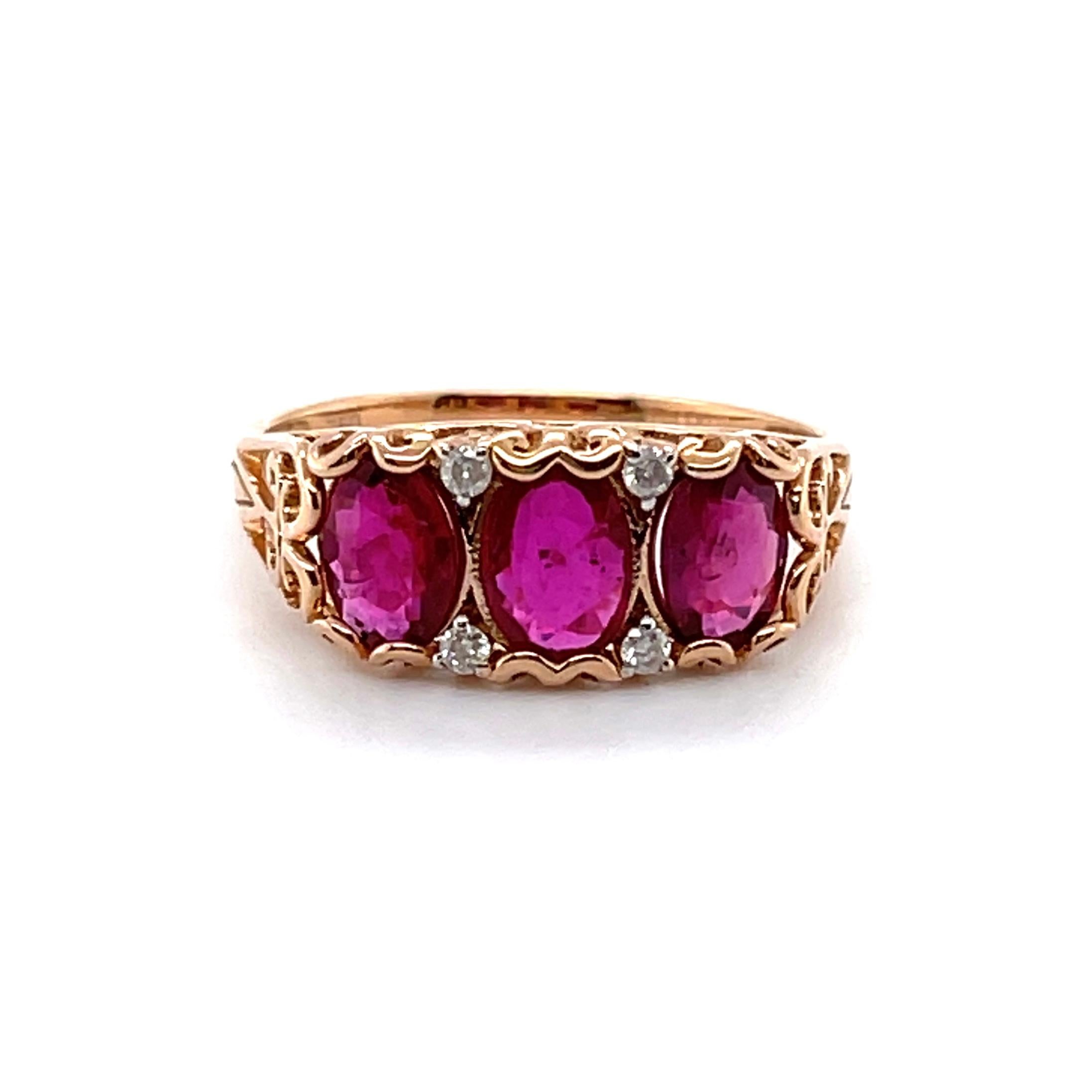 For Sale:  18ct Rose Gold Ruby and Diamond Trilogy Ring 2