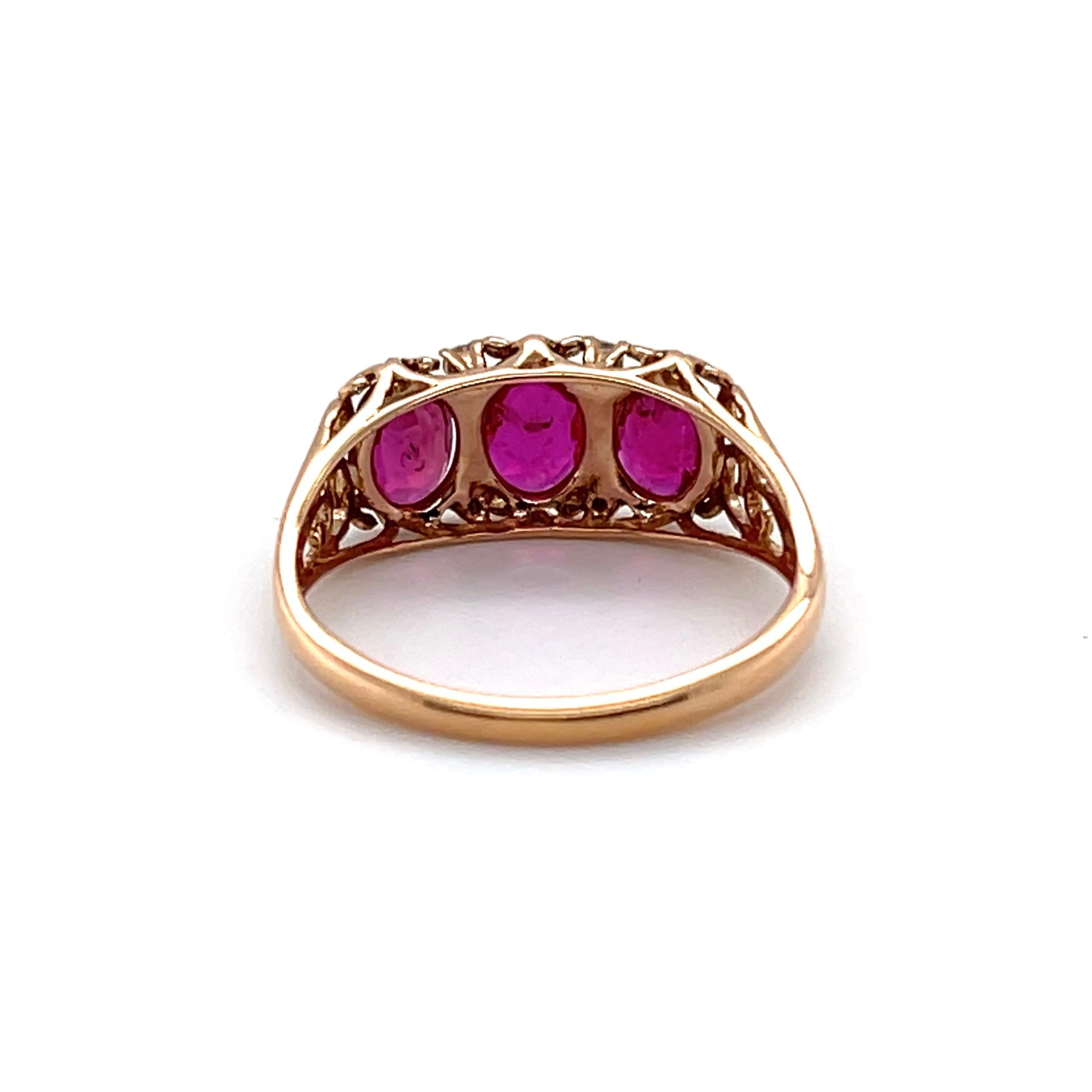 For Sale:  18ct Rose Gold Ruby and Diamond Trilogy Ring 4