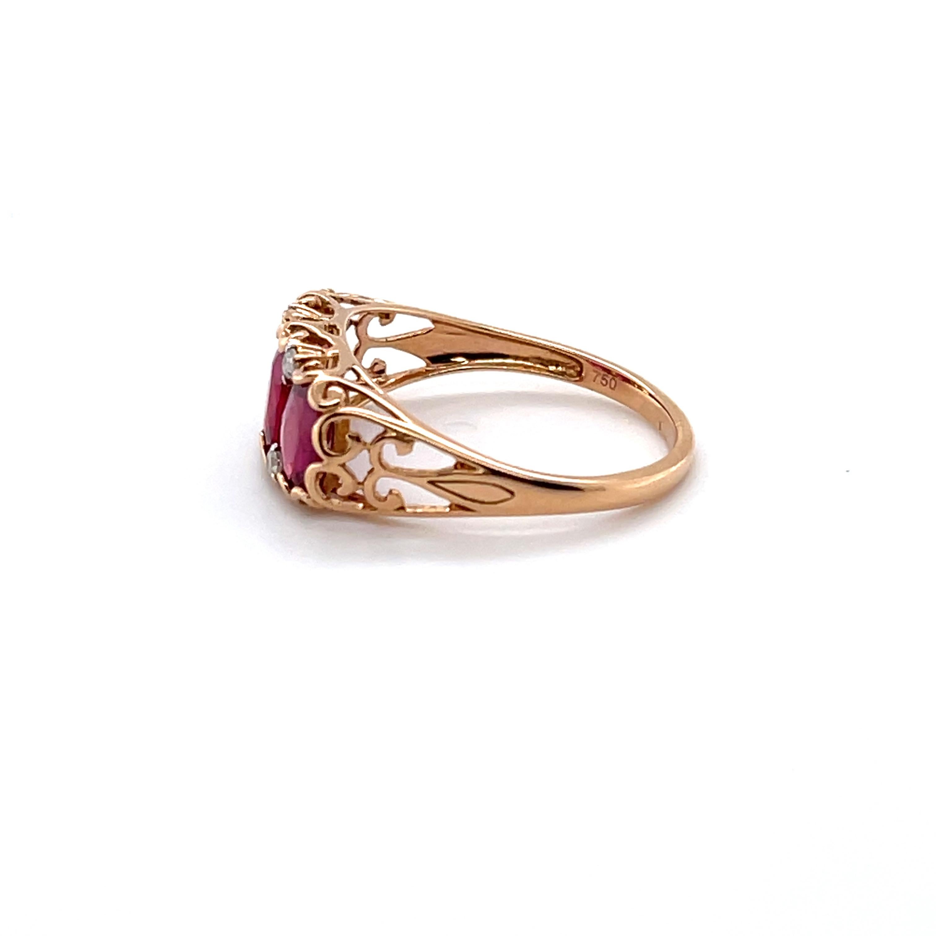 For Sale:  18ct Rose Gold Ruby and Diamond Trilogy Ring 5
