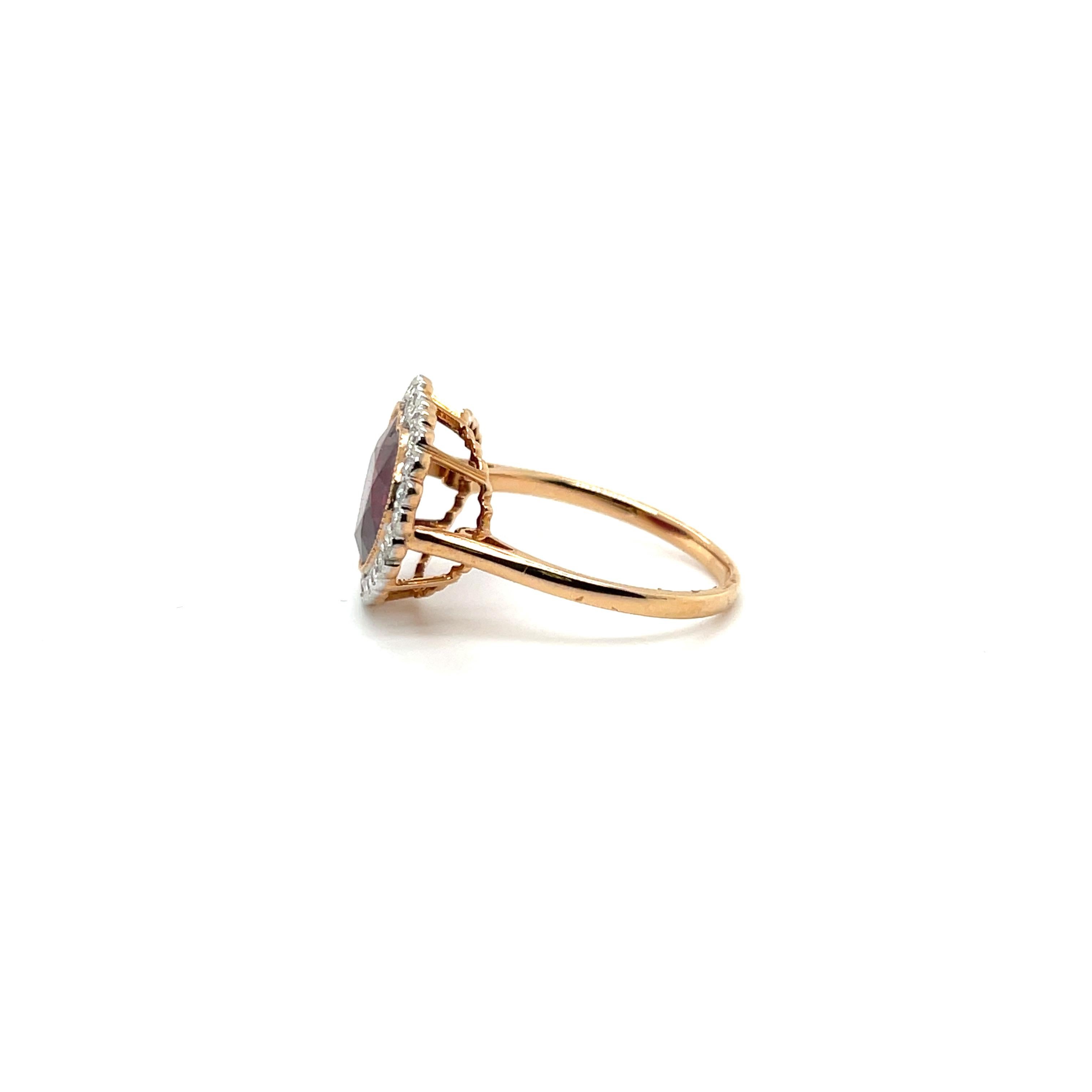 Contemporary 18ct Rose Gold Ruby 'No Heat' and Diamond Ring For Sale