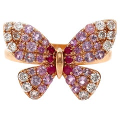 18ct Rose Gold Ruby Sapphire & Diamond Butterfly Ring