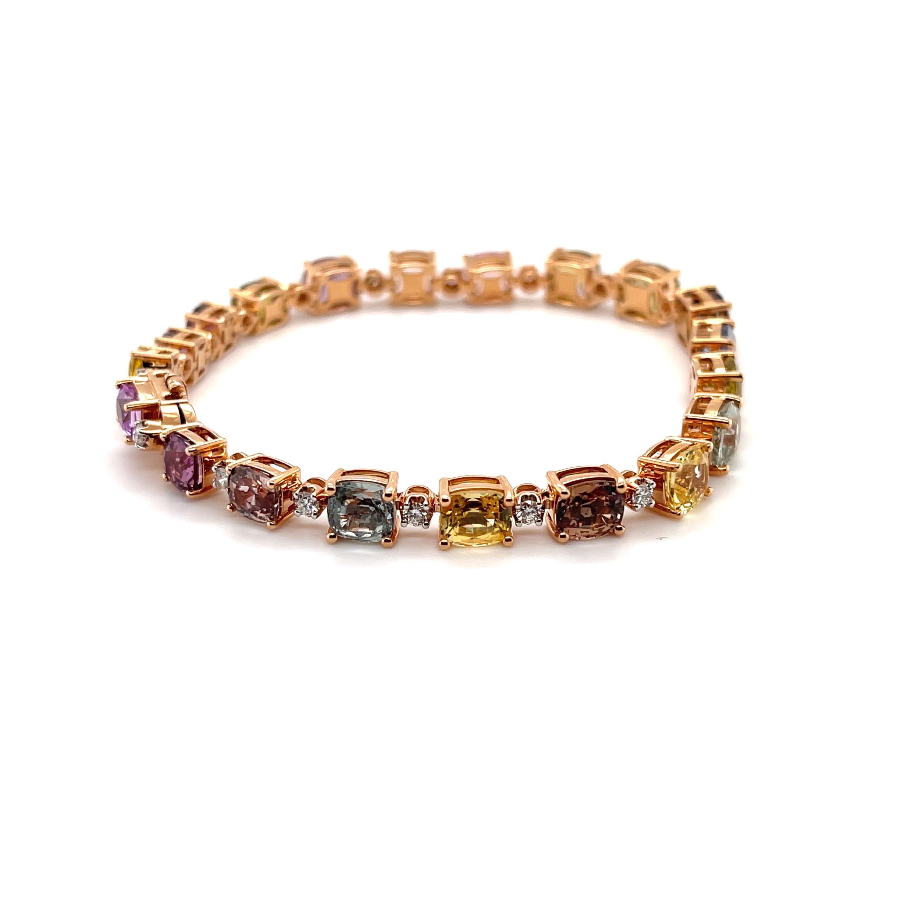 Cushion Cut 18ct Rose Gold Sapphire and Diamond Bracelet For Sale