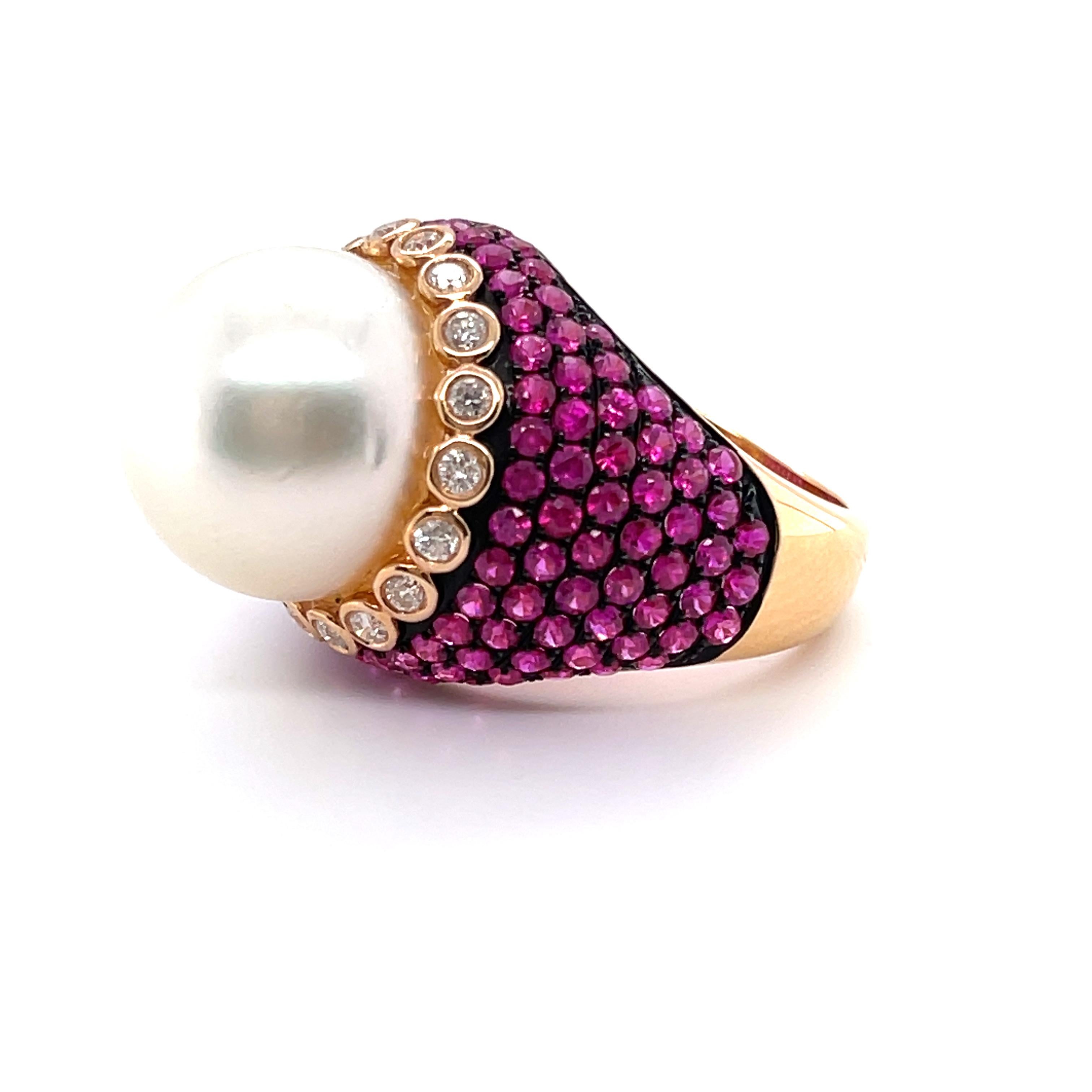 For Sale:  18ct Rose Gold South Sea Pearl and Ruby Ring 2