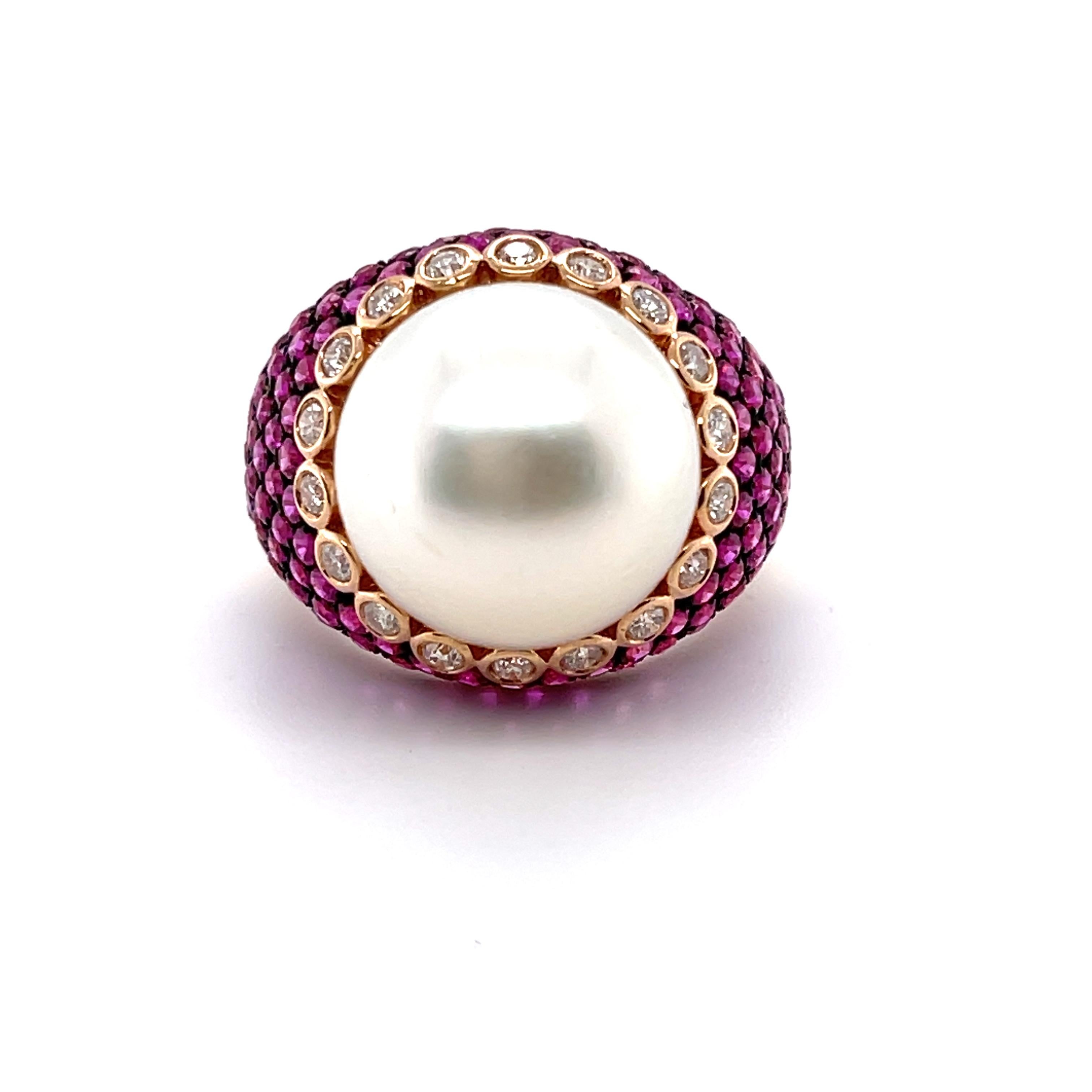 For Sale:  18ct Rose Gold South Sea Pearl and Ruby Ring 3