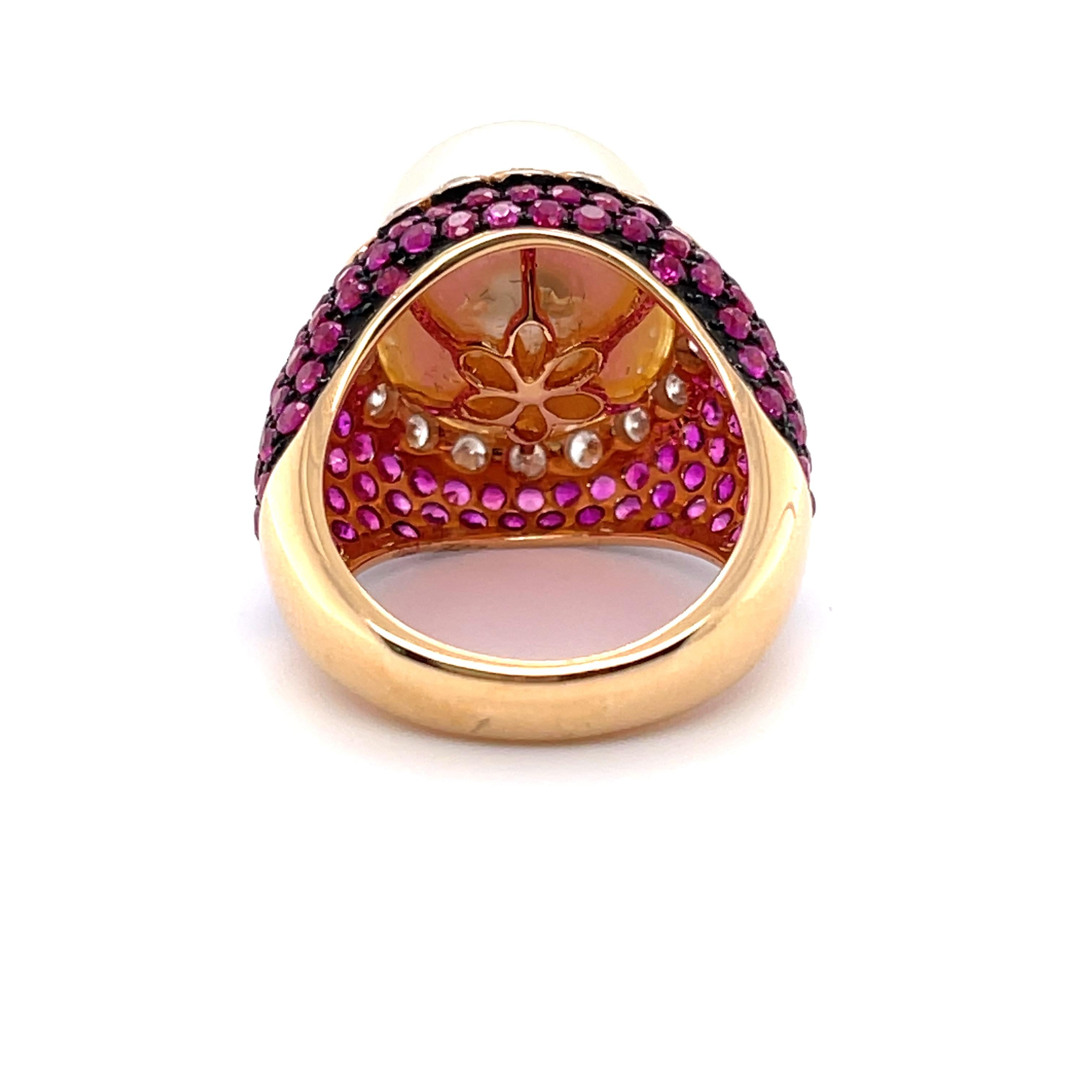 For Sale:  18ct Rose Gold South Sea Pearl and Ruby Ring 4