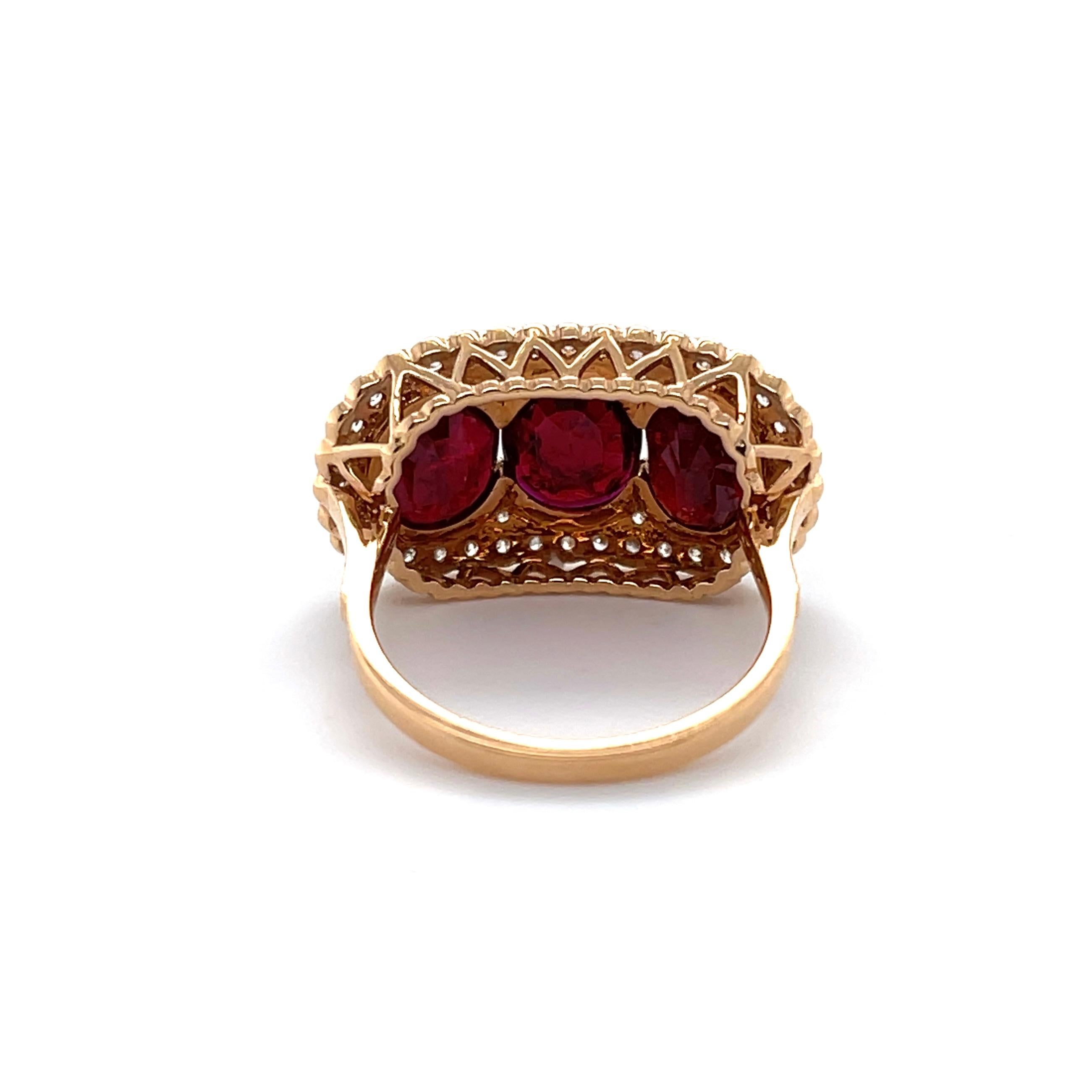 For Sale:  18ct Rose Gold Trilogy Ruby and Diamond Ring 4