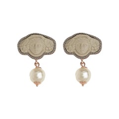 18ct Rose Gold Vermeil and Fine Porcelain Medusa Earrings in Beige