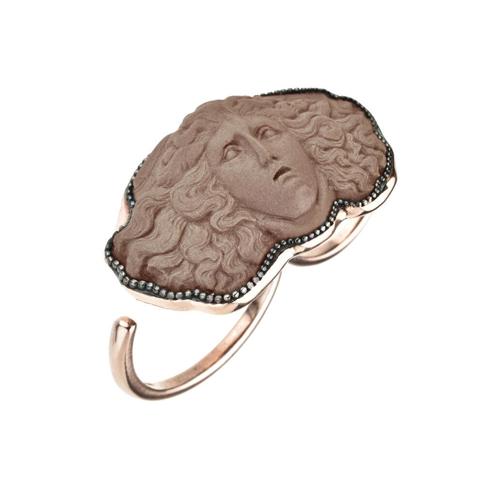 18ct Rose Gold Vermeil Medusa Double Ring in Brown 3