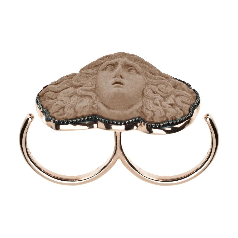 18ct Rose Gold Vermeil Medusa Double Ring in Brown