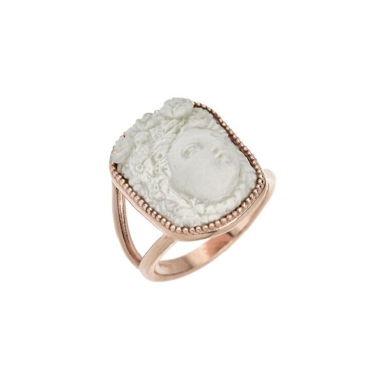 18ct Rose Gold Vermeil Woman Wearing Fruit Ornament Ring in White