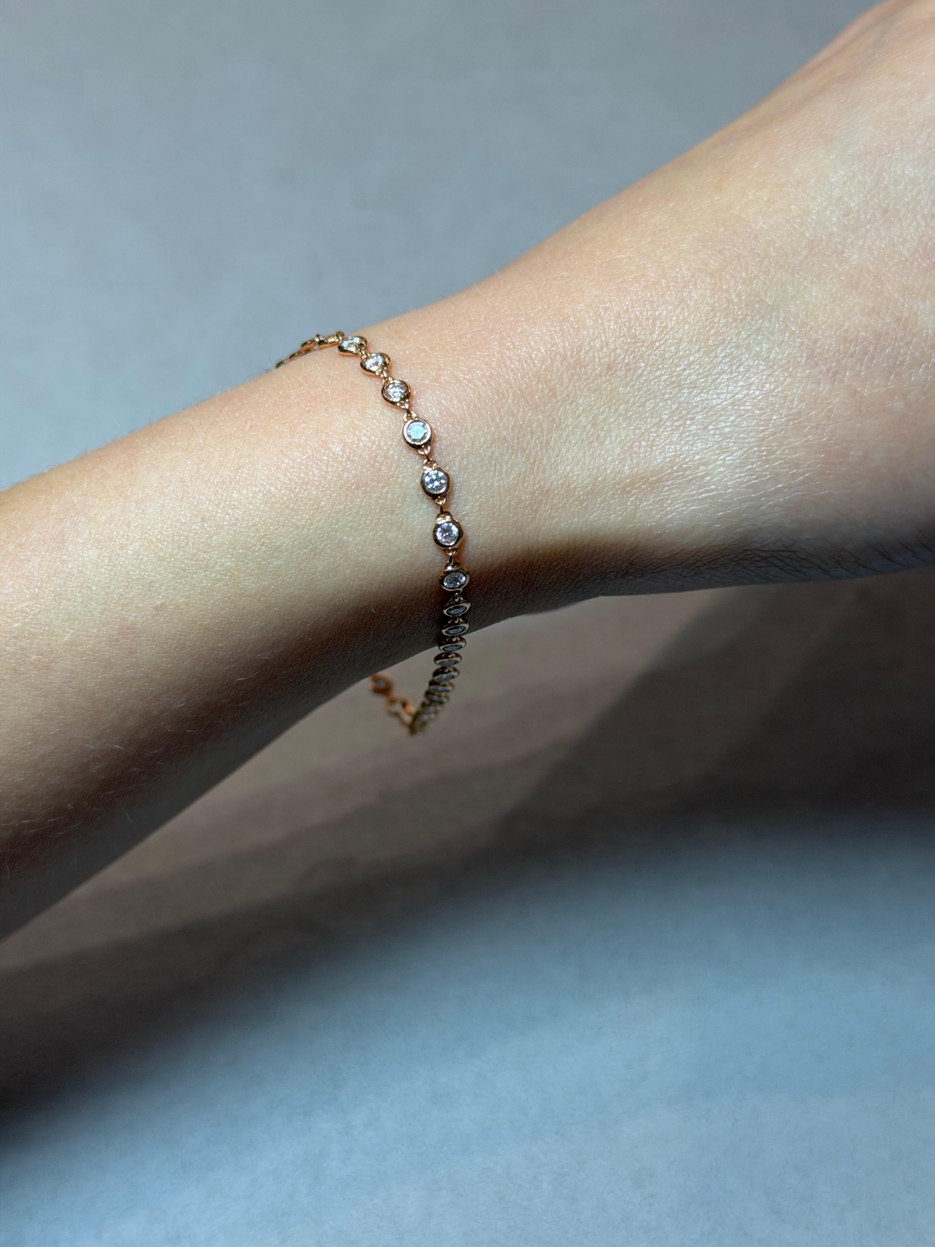 Pulsera Oro Rosa 18ct Diamante Blanco Natural en venta 1